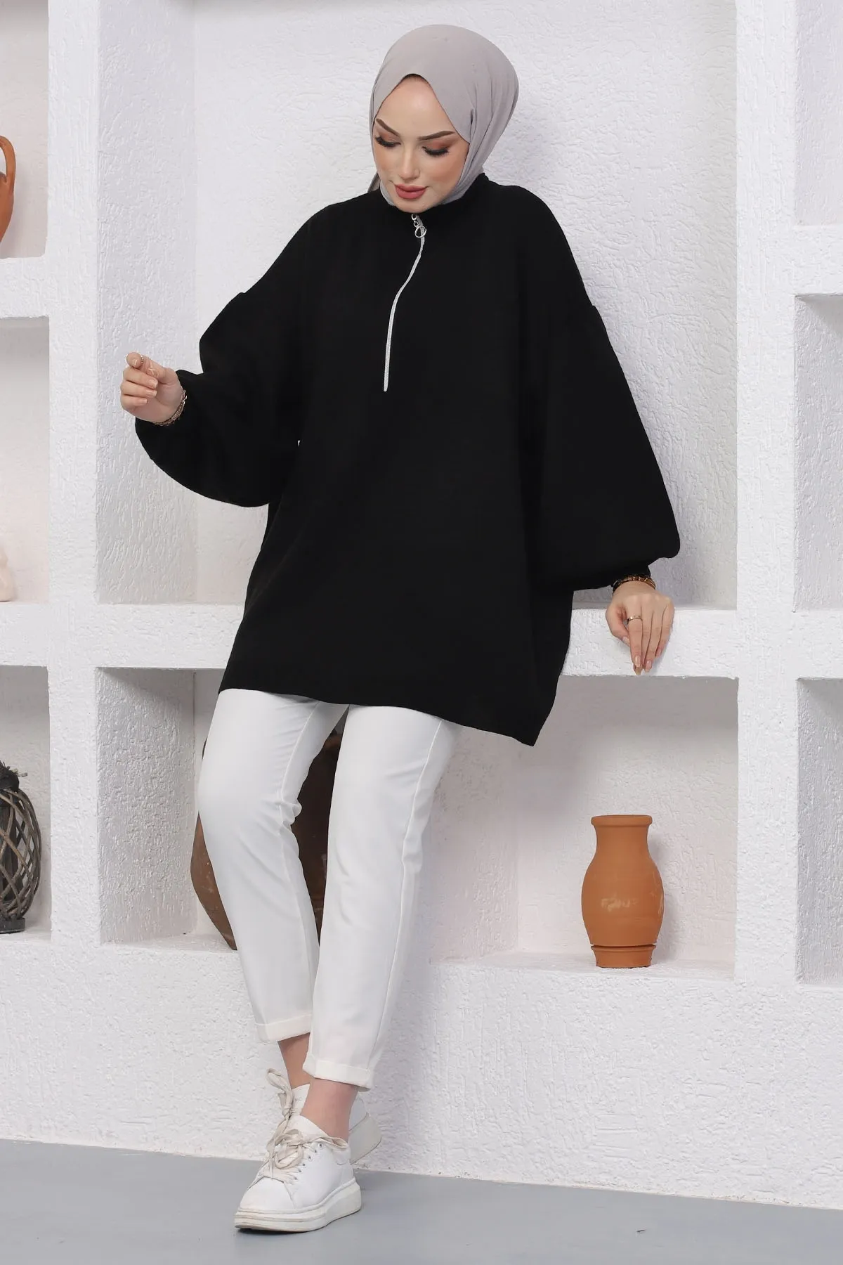 InStyle  Sara Stricktunika mit Reißverschluss – Schwarz