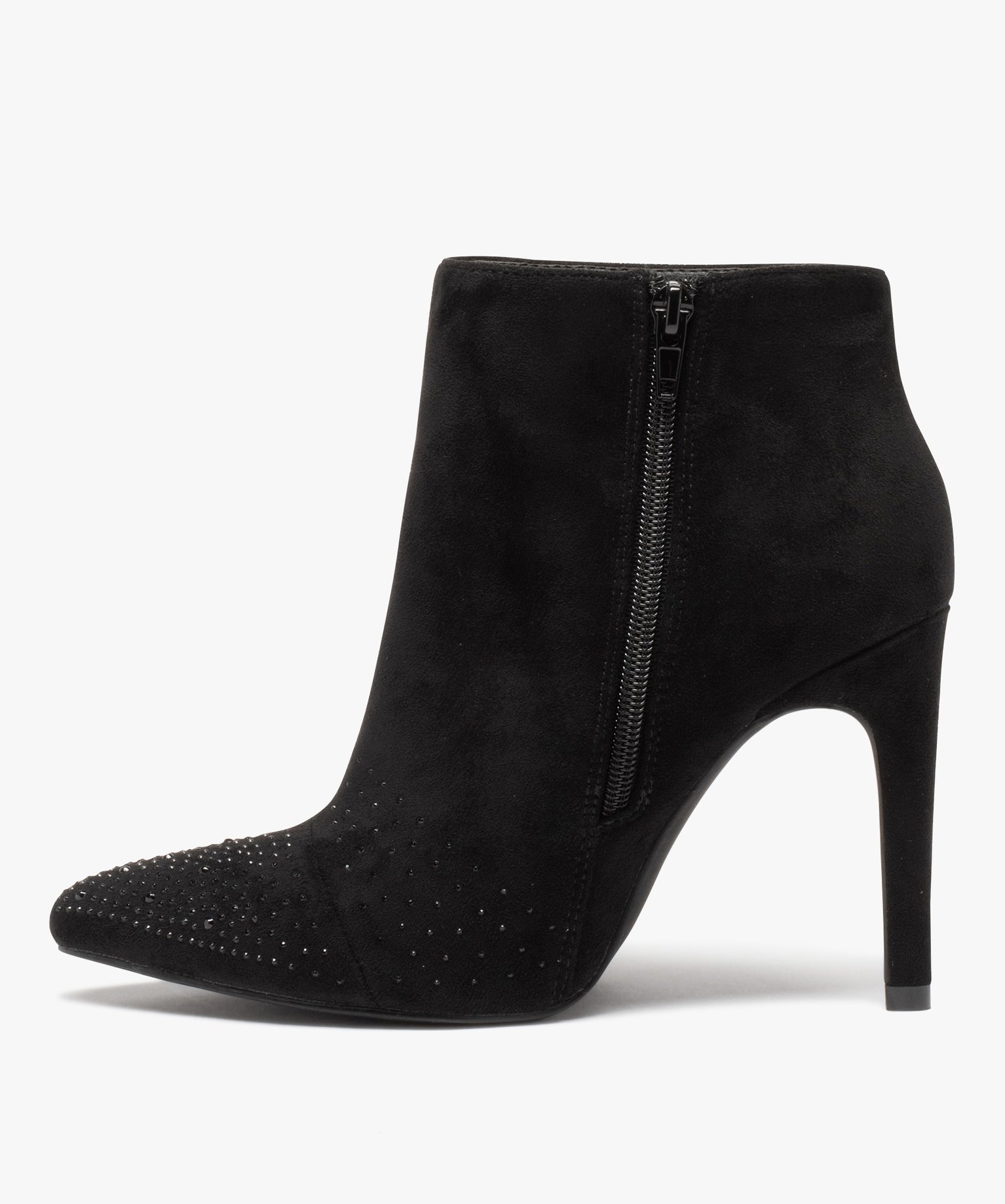 Boots femme à talon en suédine avec strass noir | GEMO
