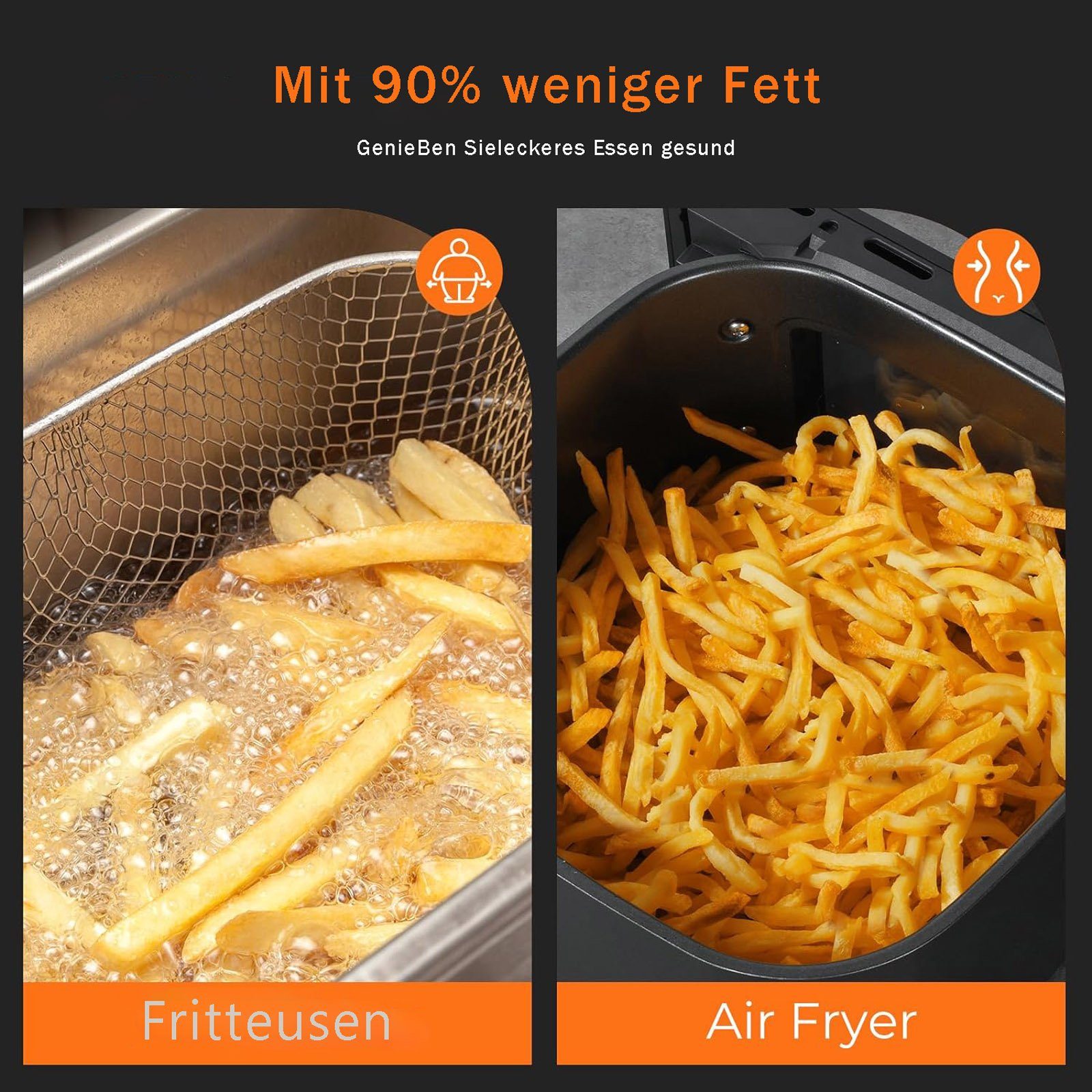 Sinaopus Heißluftfritteuse 7,5L Mini Backofen Airfryer XXL,8 Programmen, LED-Anzeige, 1700,00 W, Einstellbare Temperaturregelung, Sichtbares Sichtfenster