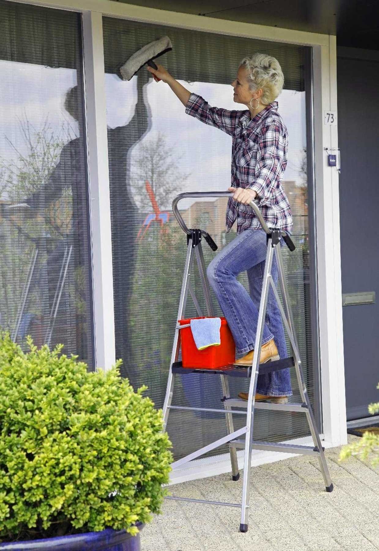 Medosan Vielzweckleiter Sicherheitsleiter, 3-Stufen Haushaltsleiter