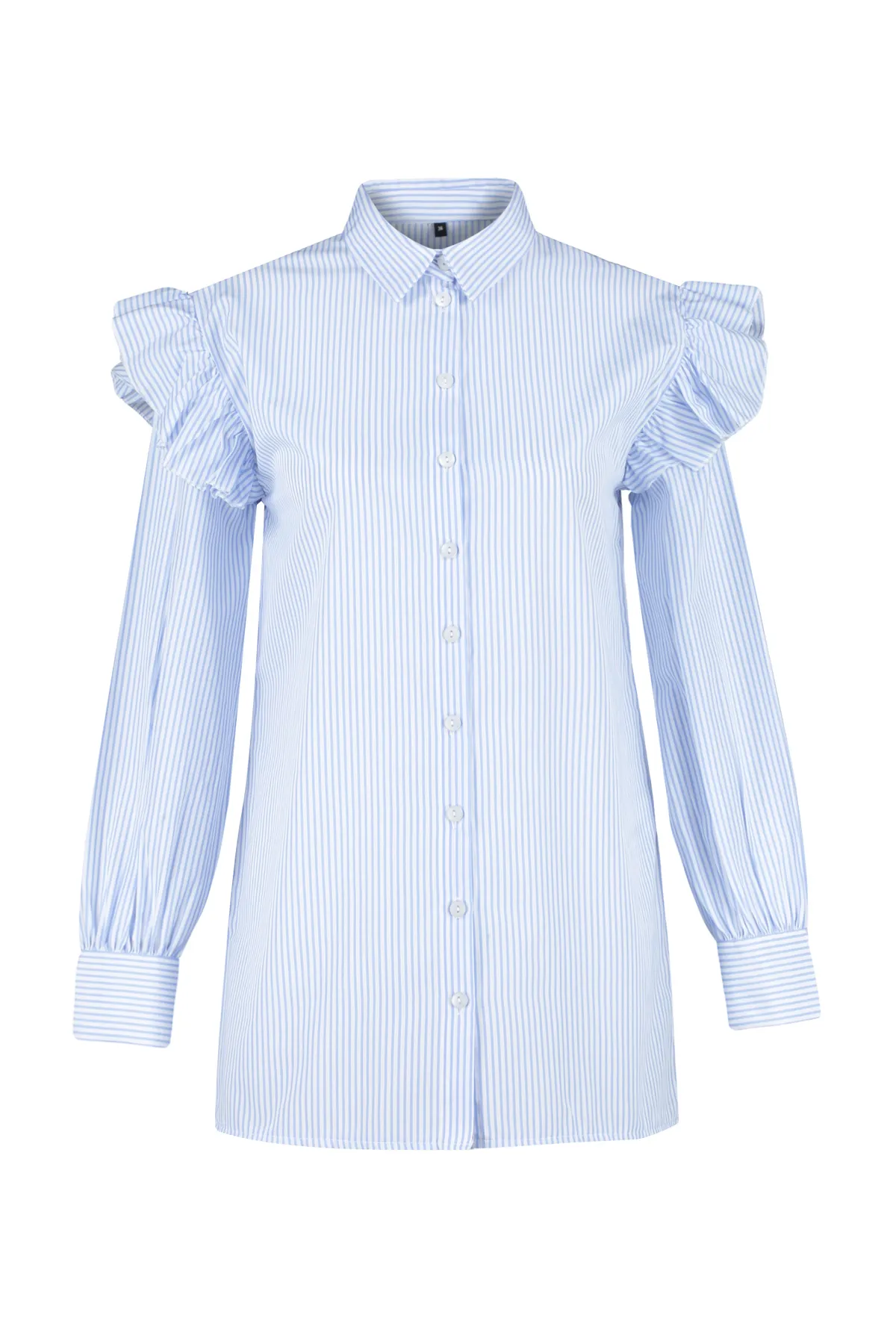 Trendyol Modest  Hellblaues gestreiftes Hemd aus gewebter Baumwolle TCTSS24TG00010