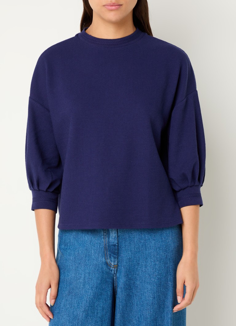 Top Sessùn Tamarillo in maglia fine, misto cotone biologico, maniche a palloncino