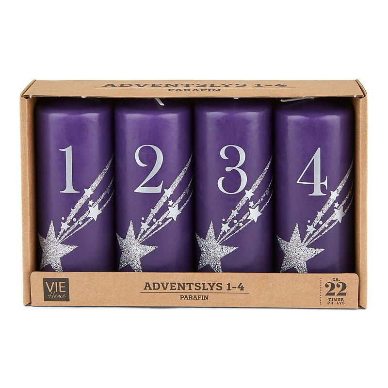 Vie Home Adventslys 4-pk 12 cm, 1-4, parafin lilla