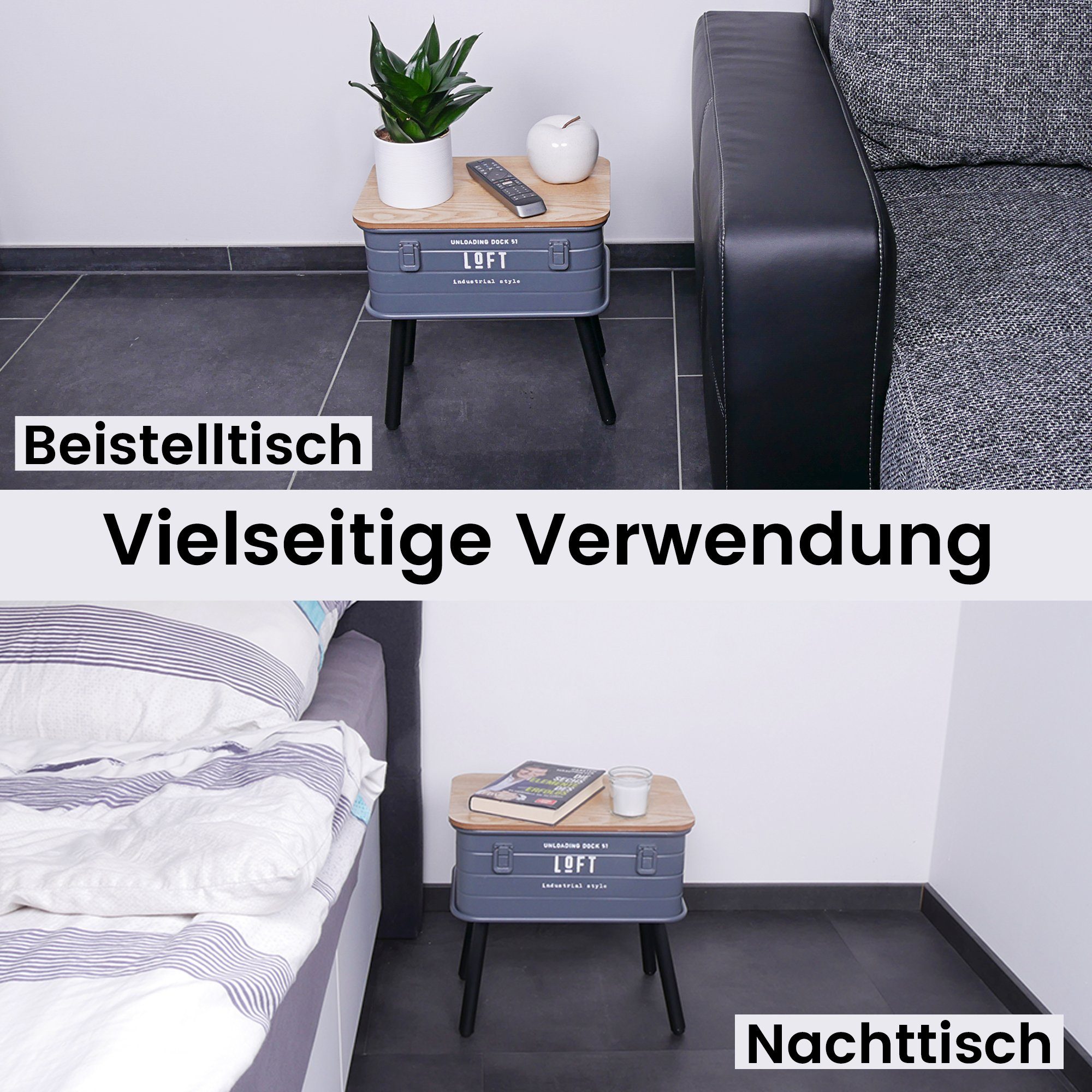 FIFITARA Beistelltisch industrial Style (3-St., 3-er Set), Retro Nachttisch, Ablagetisch, Konsolentisch, Metall mit Stauraum