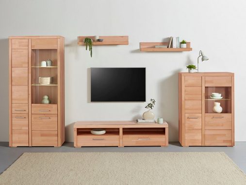 Woltra Wohnwand Falco, (Set, 4-St., 5), Fronten aus Massivholz