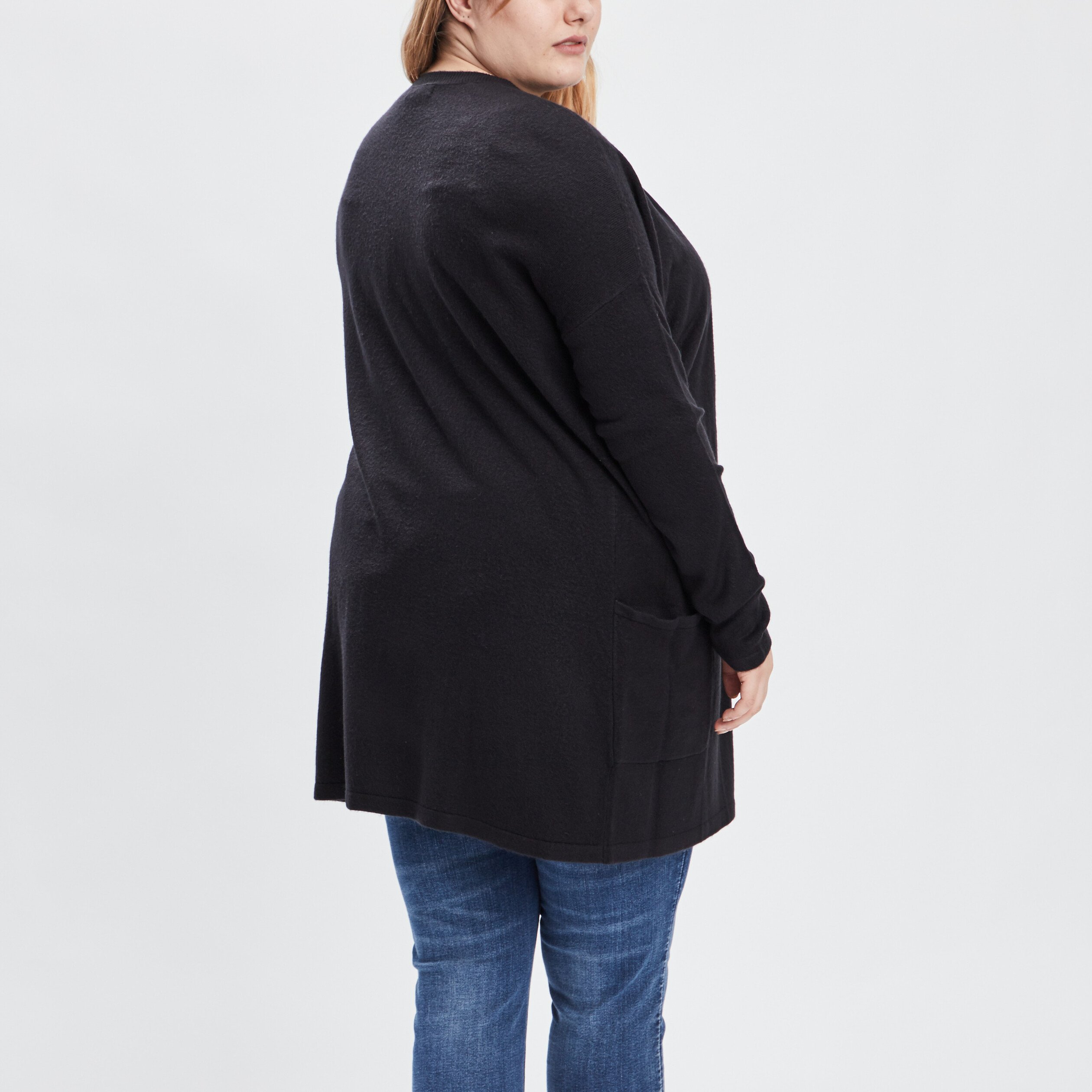 Gilet mi-long avec col en V noir femme grande taille | La Halle