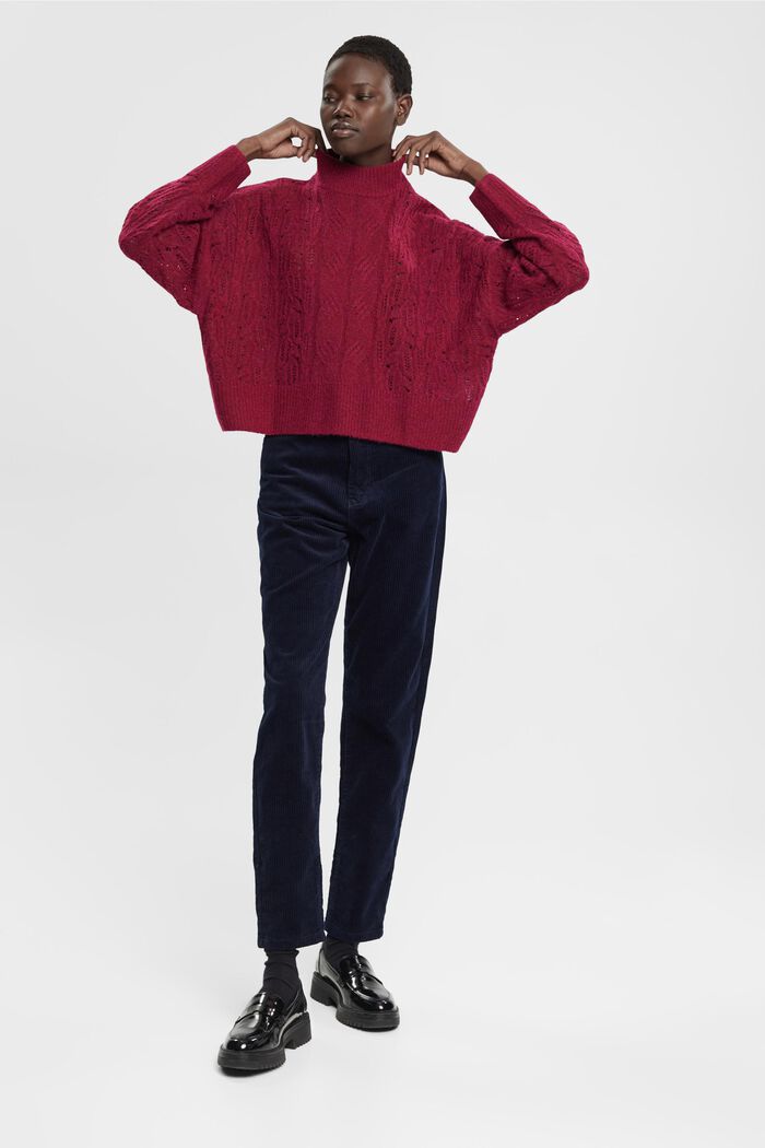 Stehkragen-Zopfstrickpullover mit Alpaka