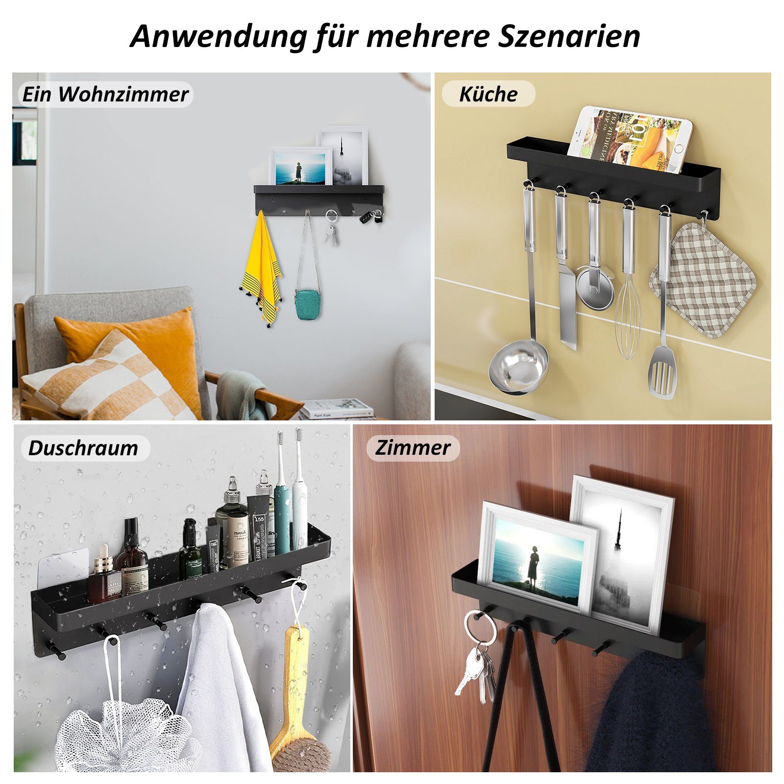 CALIYO Schlüsselbrett 6 Haken & Schlüsselleiste, selbstklebend als Schlüsselboard, Schlüssel Organizer / Hakenleiste mit Ablage