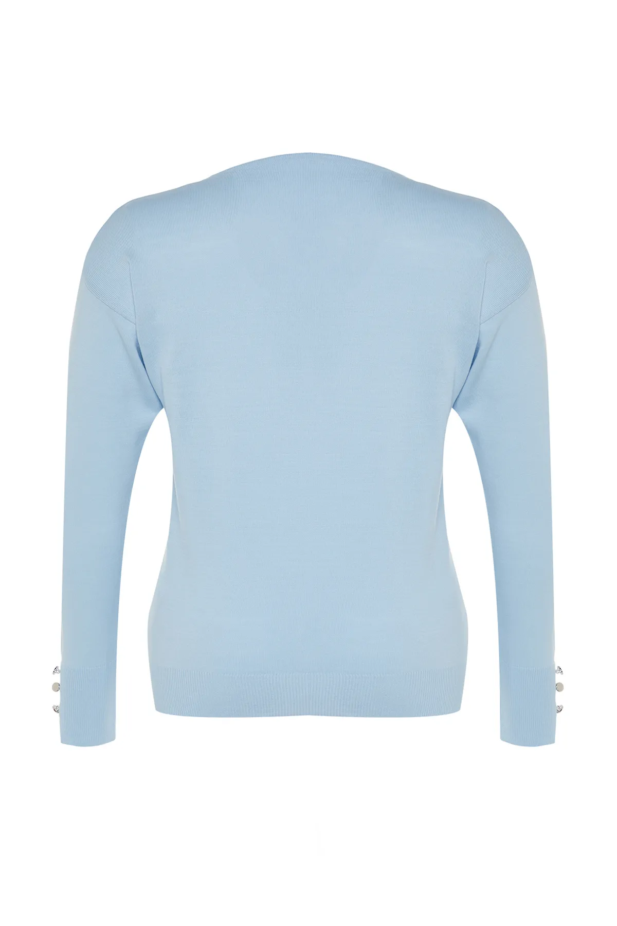 Trendyol Curve  Babyblauer Strickpullover mit V-Ausschnitt und Knopfleiste TBBAW23AN00043