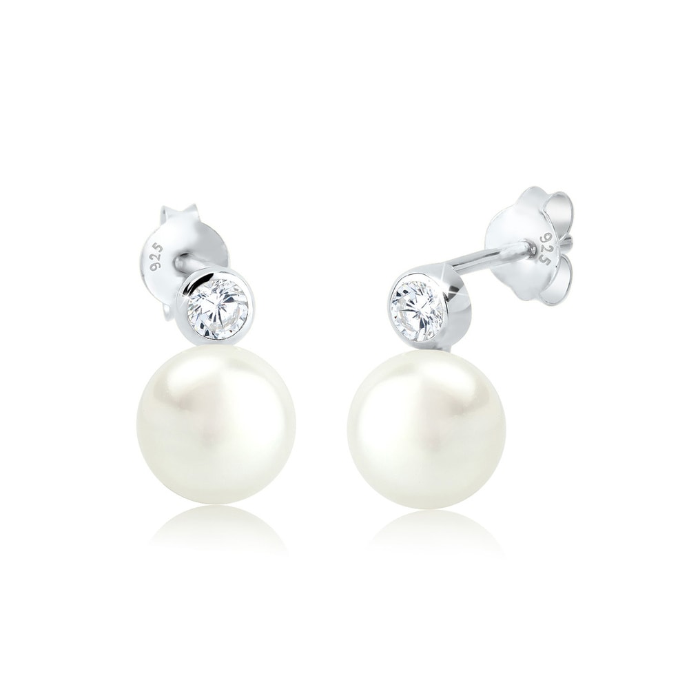 Elli Elli Boucles d'Oreilles Femme Classique avec Perles d'Eau Douce et Cristaux de Zi Boucles d'oreilles