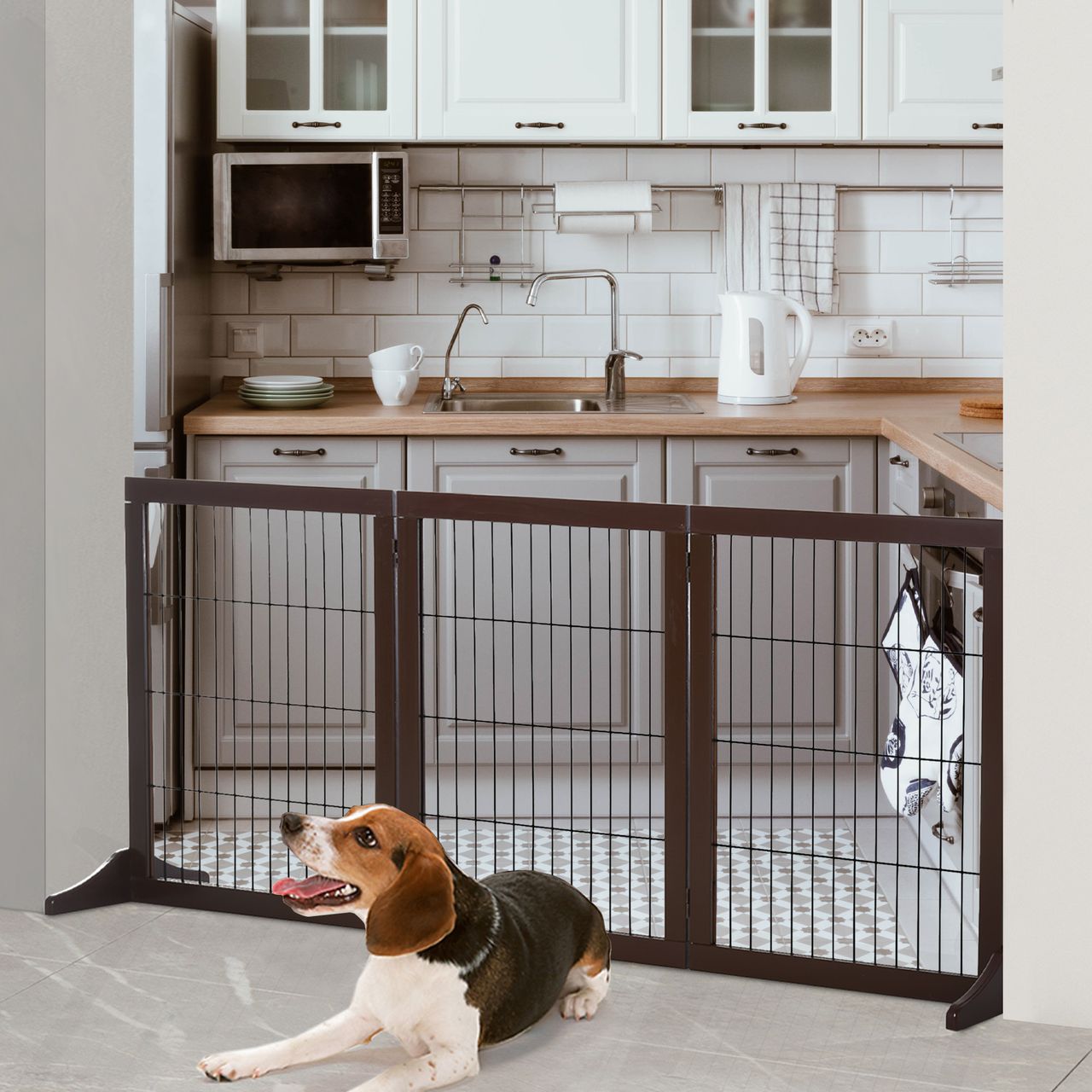 PawHut Absperrgitter für Hunde Schutzgitter Hundegitter Treppengitter Hundeabsperrgitter Türschutzgitter Kiefernholz Braun 185 x 36 x 71 cm