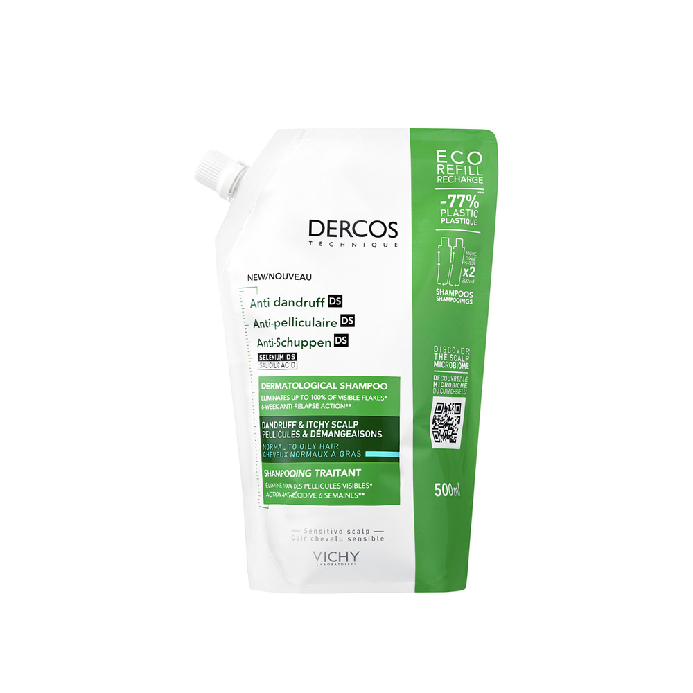 Vichy Dercos Technique Shampooing pellicules & démangeaisons cheveux normaux à gras en éco-recharge