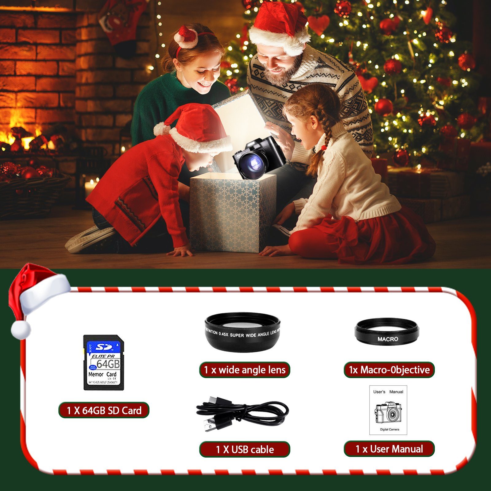 OKA Digitalkamera, 4K 48MP Autofokus-Kamera mit 64GB Speicherkarte, Kompaktkamera (48 MP, WLAN (Wi-Fi), inkl. 3.0-Zoll 180°-Filmbildschirm, YouTube Videoaufnahmekamera, 16x-Blitz-Kamera für Jugendliche und Erwachsene)