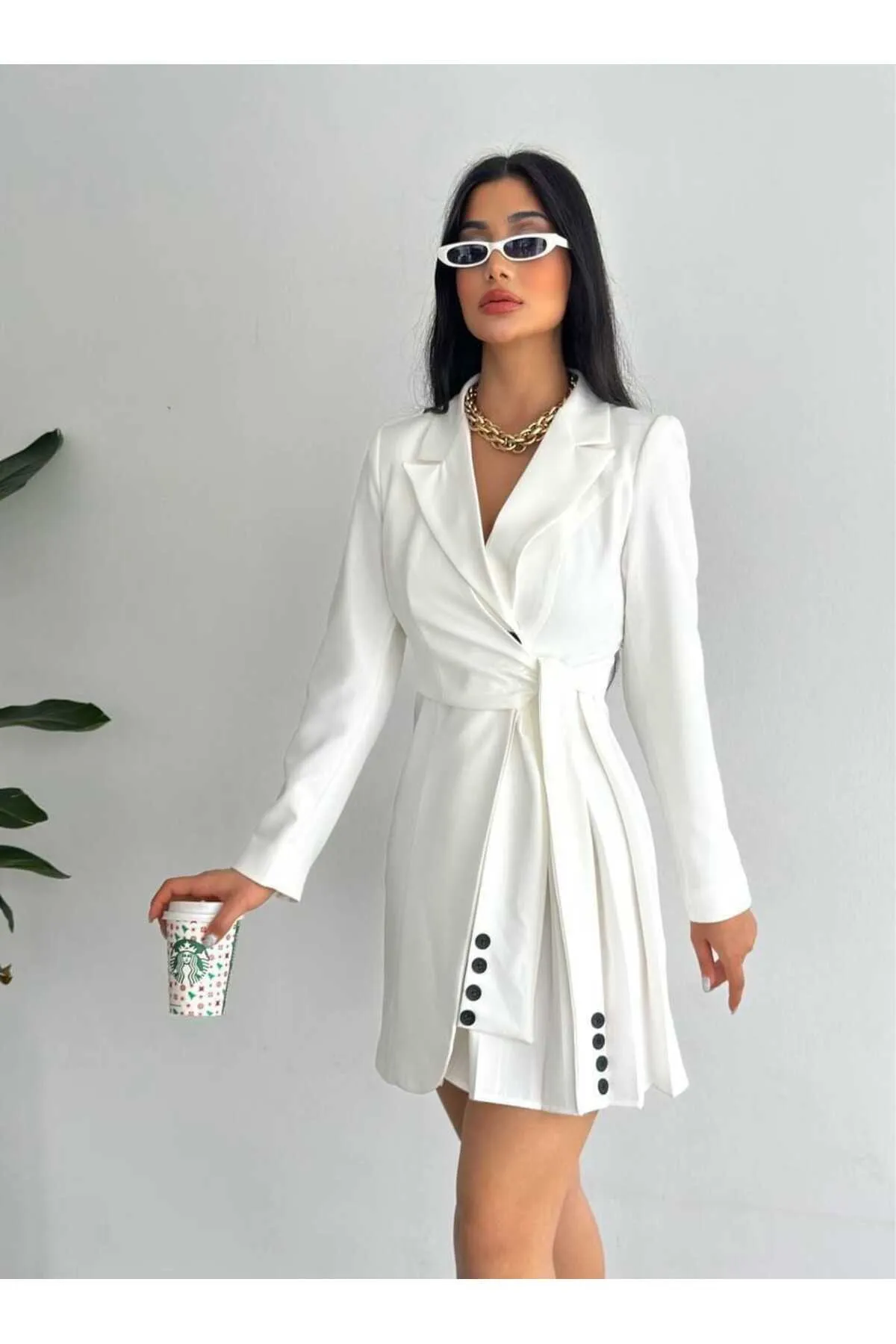 ZF BUTİK  Jackenkleid mit seitlichen Falten und Knöpfen