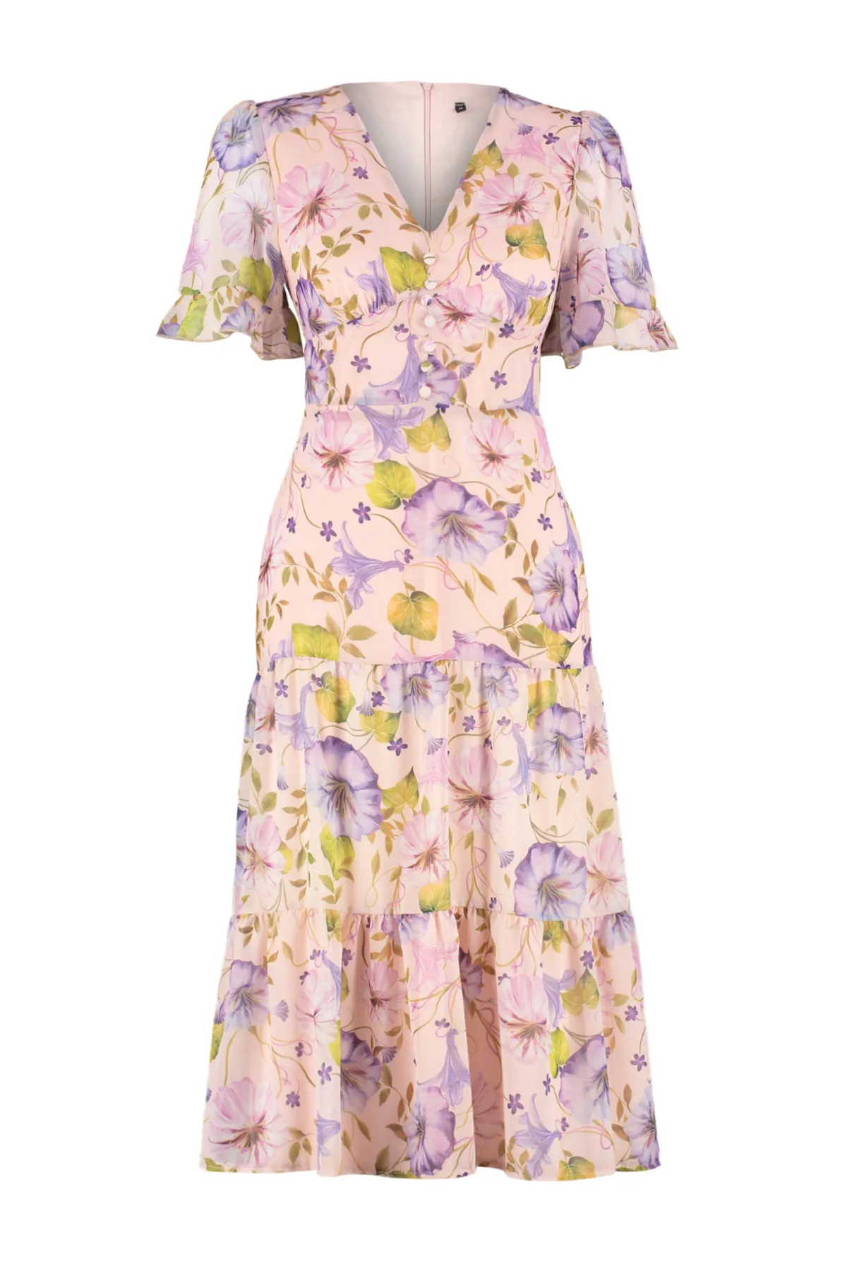 Trendyol Collection  Rosa A-Linien-/Glockenform-Midikleid aus gewebtem Stoff mit Volant und Blumenmuster, gefüttert TWOSS23EL00995