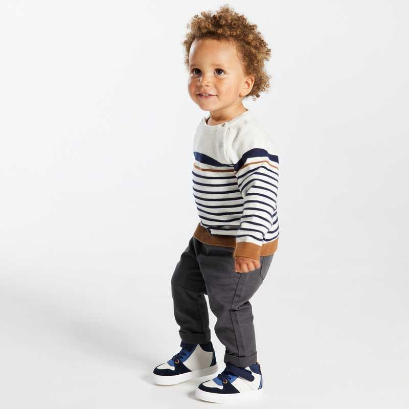Pull rayé tricot fantaisie bleu bébé garçon