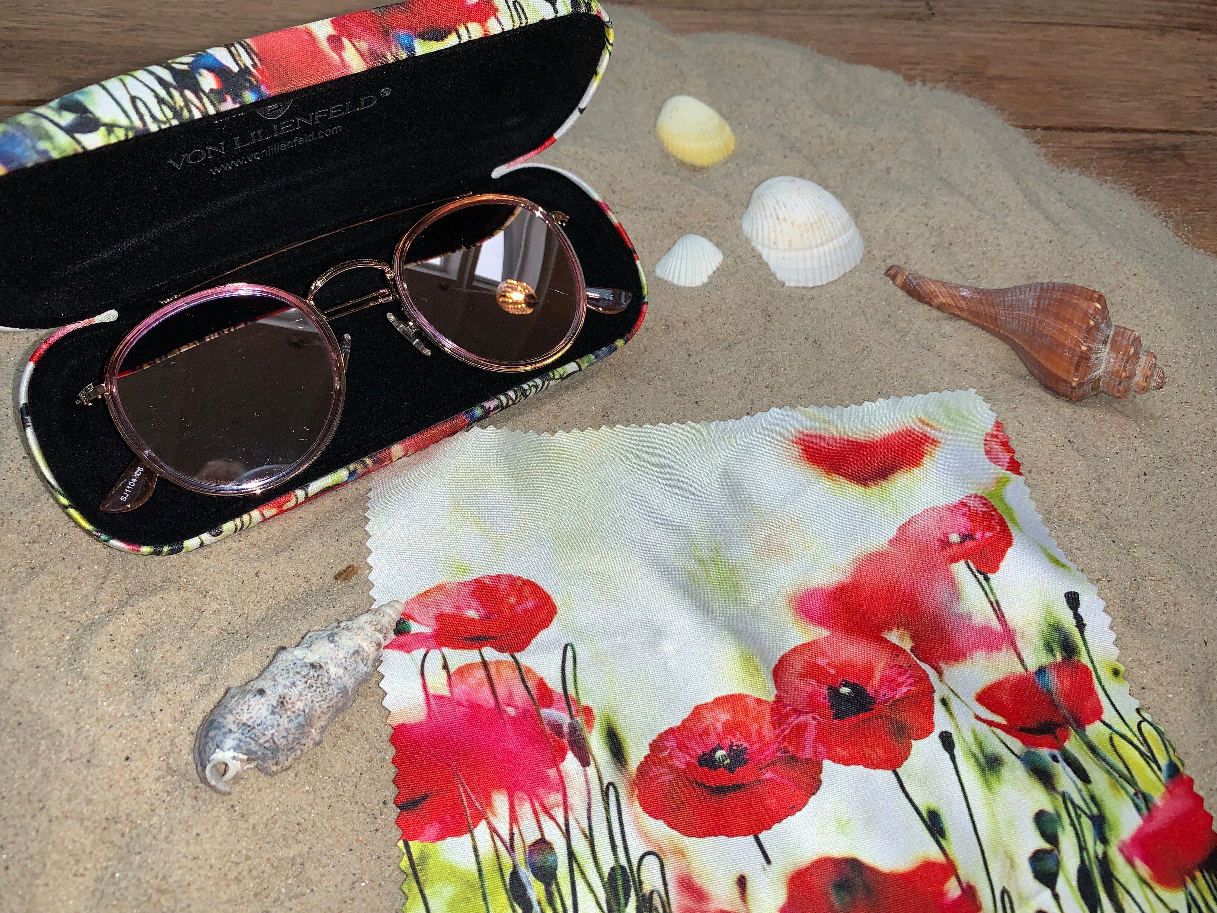 von Lilienfeld Brillenetui Mohnblumen Blüten Motiv Etui Brillenbox, stabiles mit Mikrofaser bezogenes Hardcase