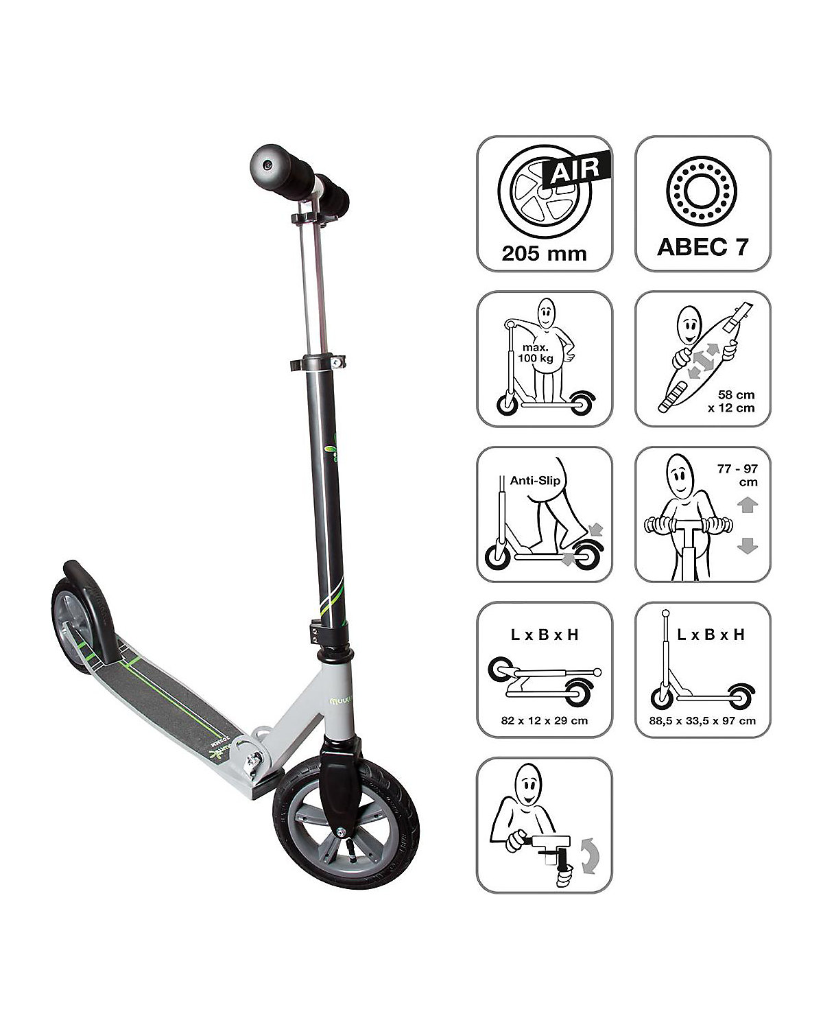 Scooter Muuwmi AIR  anthazit 205 mm
