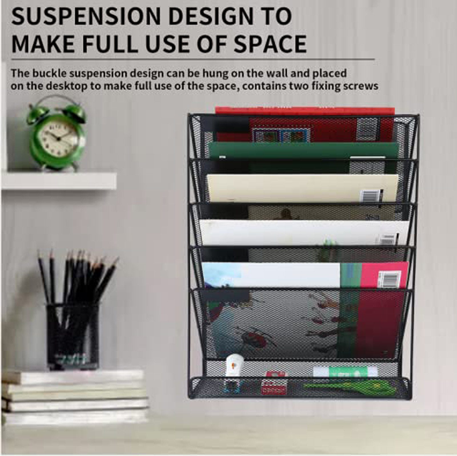 CALIYO Zeitungsständer Zeitschriftenhalter Wand, Prospekthalter A4, Zeitschriften Wandhalter, 32.3 x 10.5 x 42.5 cm, schwarz