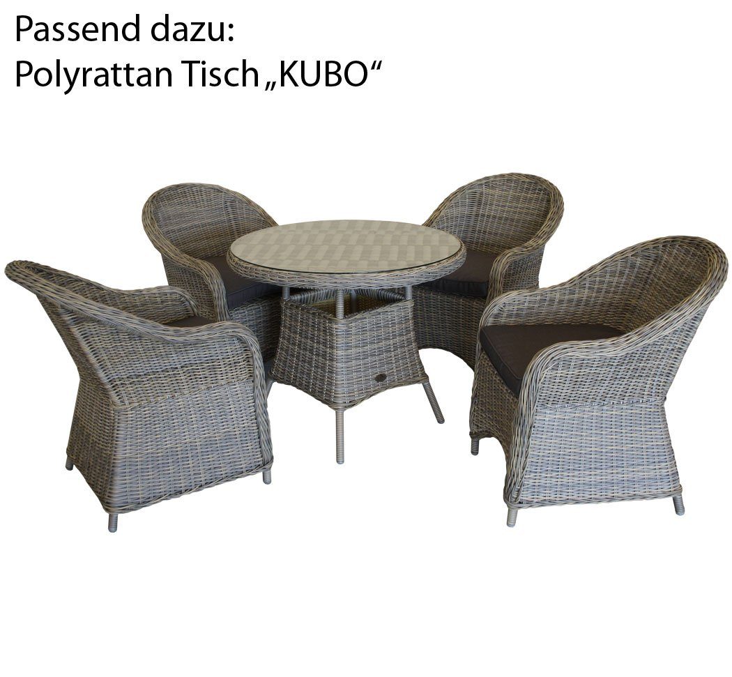 KMH Gartenstuhl 2er Set Polyrattan Sessel *KUBO* natur/braun