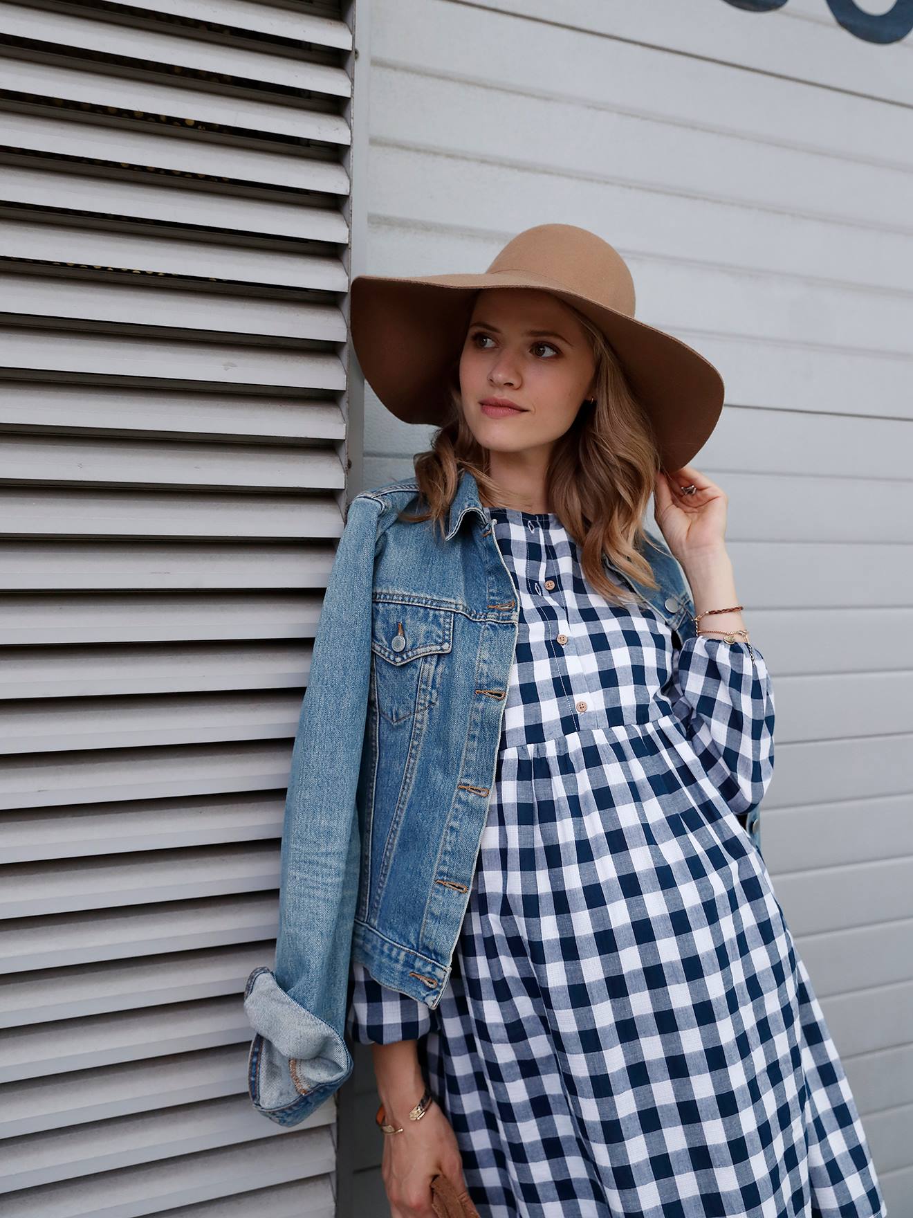 Robe de grossesse et d'allaitement carreaux tissés carreau bleu/blanc