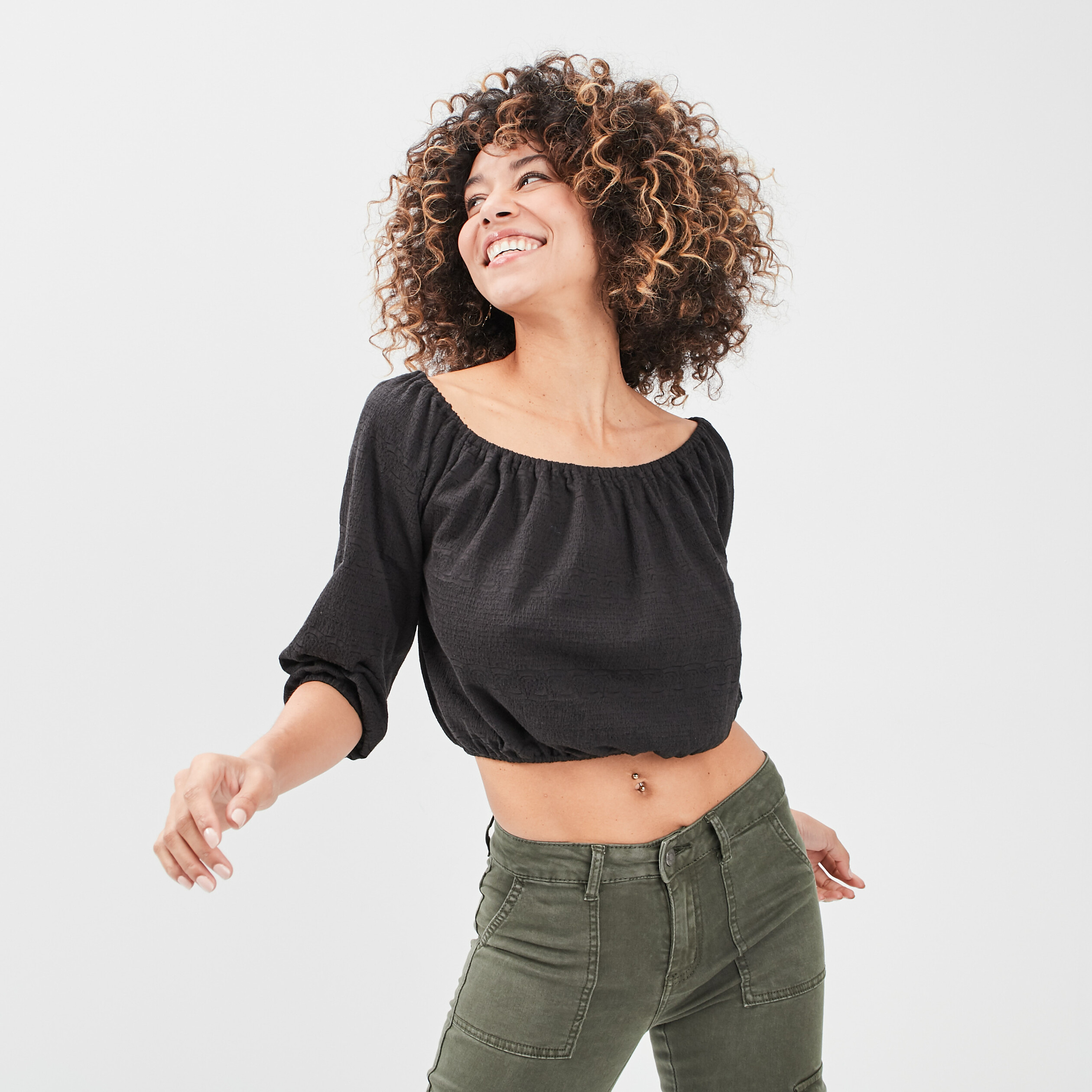 T-shirt manches 3 4 noir femme | La Halle