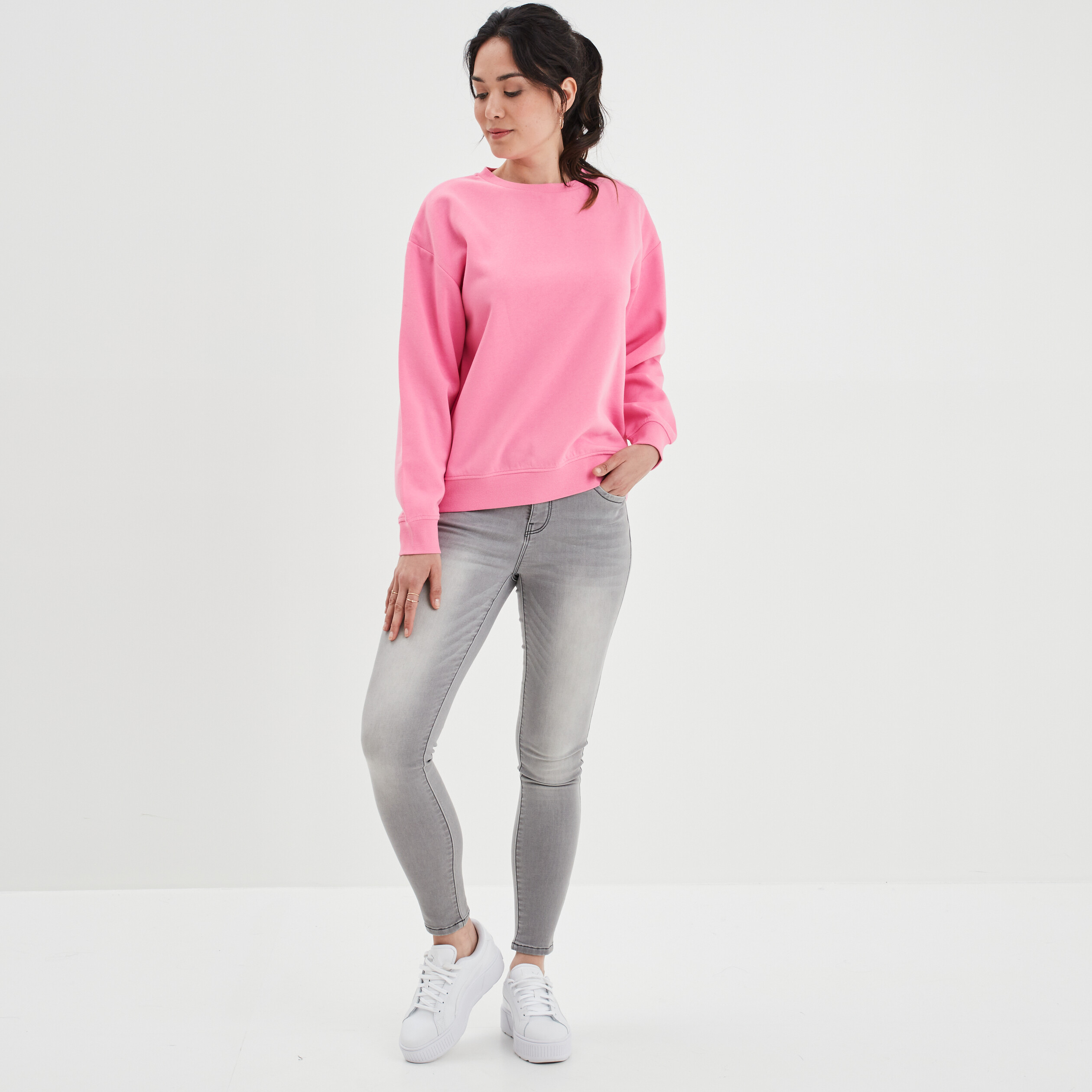 Sweat molleton avec col rond rose femme | La Halle