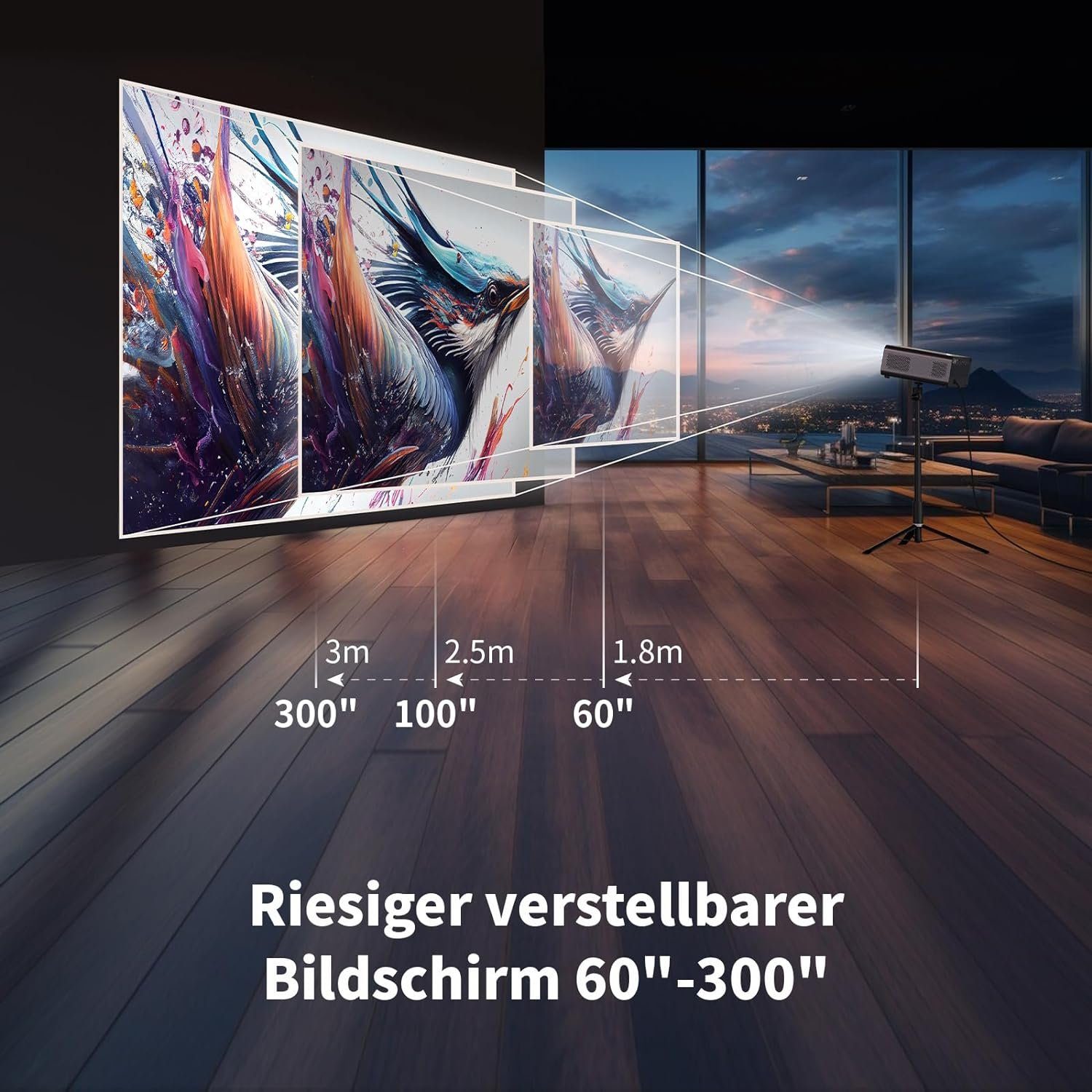 WEWATCH 4K, WEWATCH S3 Full HD mit 5G WiFi Bluetooth, Heimkino, Portabler Projektor (20000 lm, 19000:1, 3840 x 2160 px, Elektronischer Fokus/6D Trapezkorrektur, LED kompatibel mit TV Stick)