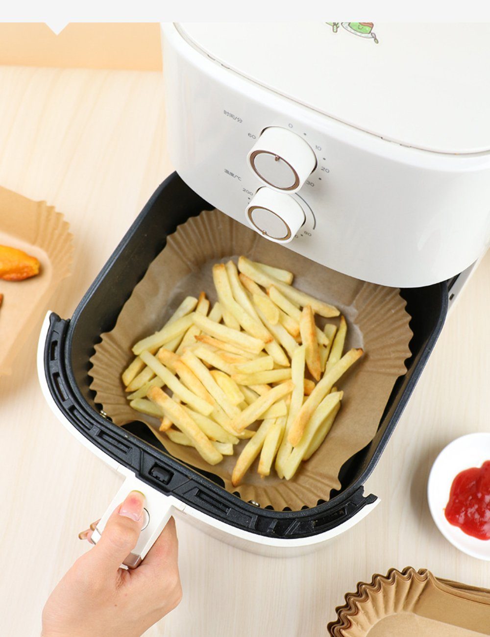 Yunnker Backpapier 100 Stück Backpapier für Heißluftfritteuse, Airfryer Backpapier, 16cm*4.5cm Geeignet für 3–4,5 l Heißluftfritteuse