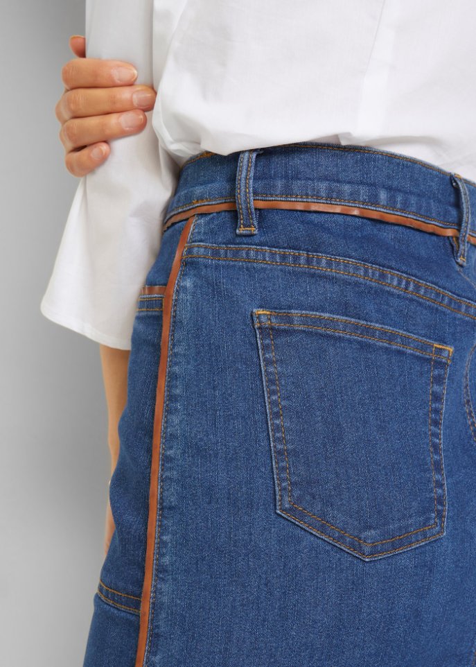 Jeansrock mit PU-Paspel