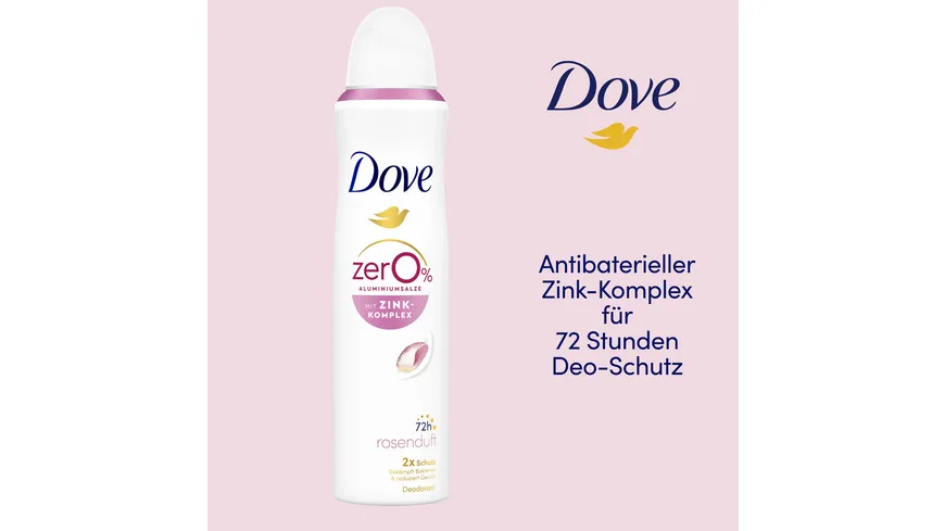 Dove Deodorant-Spray mit Zink-Komplex Rosenduft 0% Aluminiumsalze 150 ml