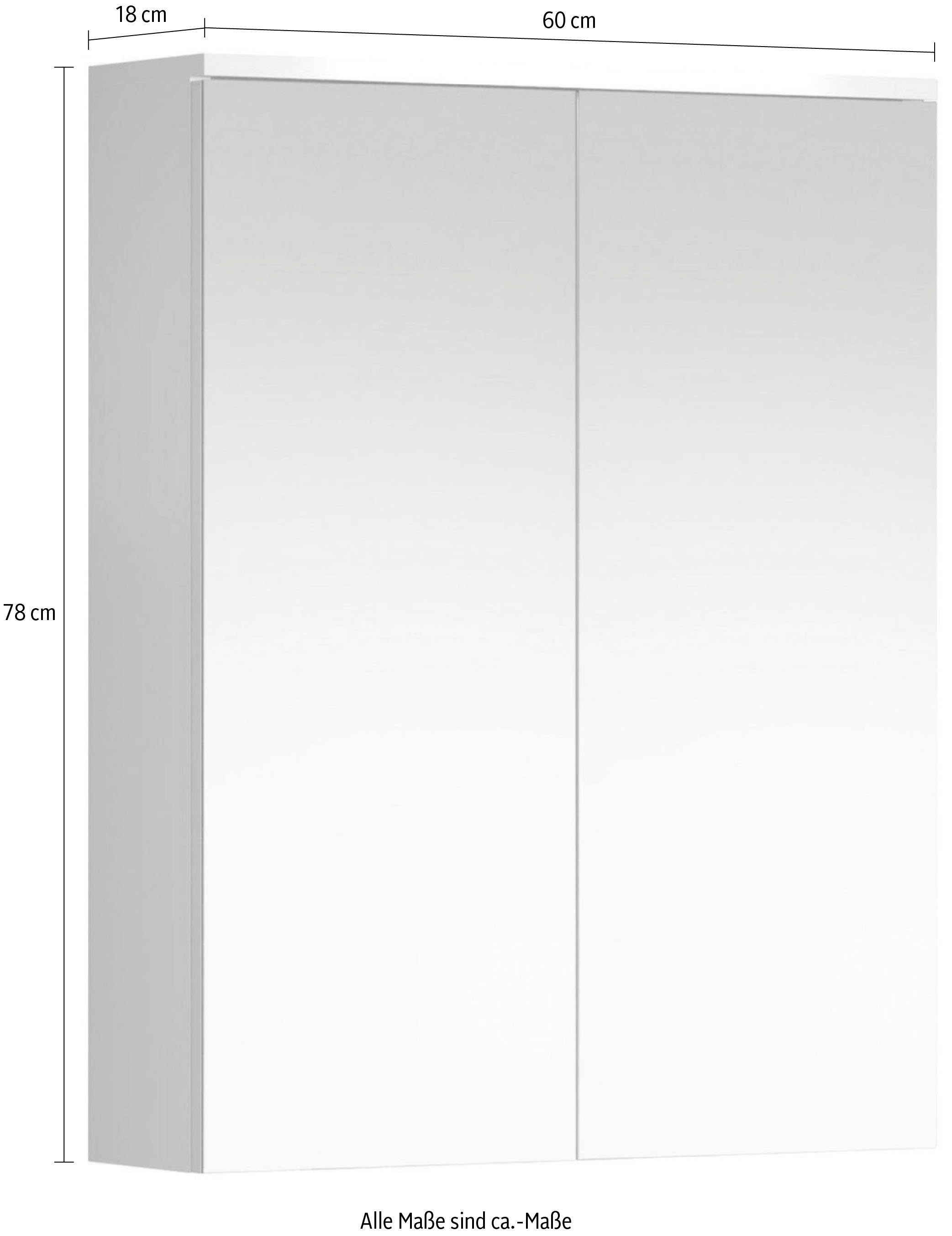 welltime Spiegelschrank Prag (1-St) Badmöbel mit zwei Spiegelglastüren, Breite 60cm