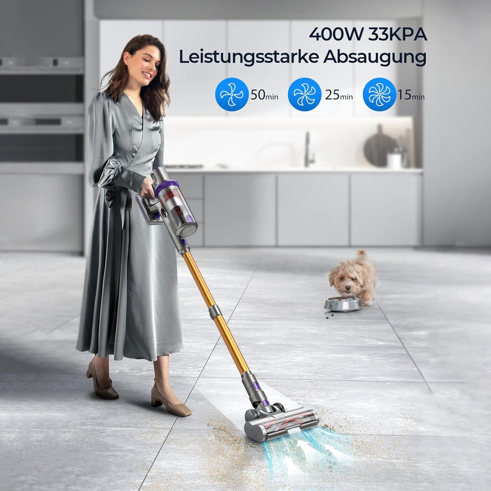 Sinaopus Akku-Hand-und Stielstaubsauger E3&E5, Staubsauger Kabellos mit 33000pa Saugkraft, 400,00 W, Handstaubsauger beutellos, Auto Staubsauger, Bis zu 50 Min Laufzeit, 1.5L Staubbehälter