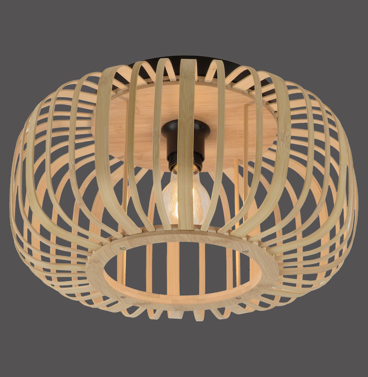 JUST LIGHT LeuchtenDirekt Deckenleuchte RACOON, 1-flammig, E27, Bambus-Schirm, Ø42cm, Holz-natur, IP20