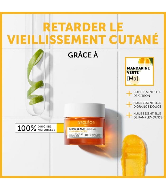 DECLÉOR-MANDARINE VERTE BAUME DE NUIT-Crème de Nuit Anti-rides Éclat