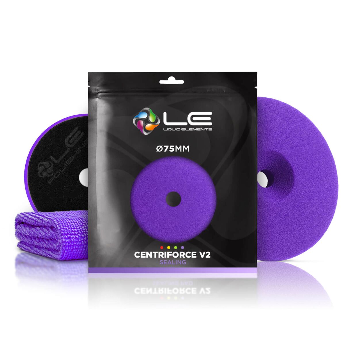 Liquid Elements Centriforce V2 Polierpad Set 12x Ø75mm Pad   4x Mikrofasertuch