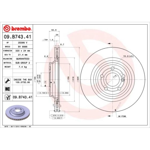 Bremsscheibe Brembo Hinterachse  2 Stück 09.B743.41 - ATU
