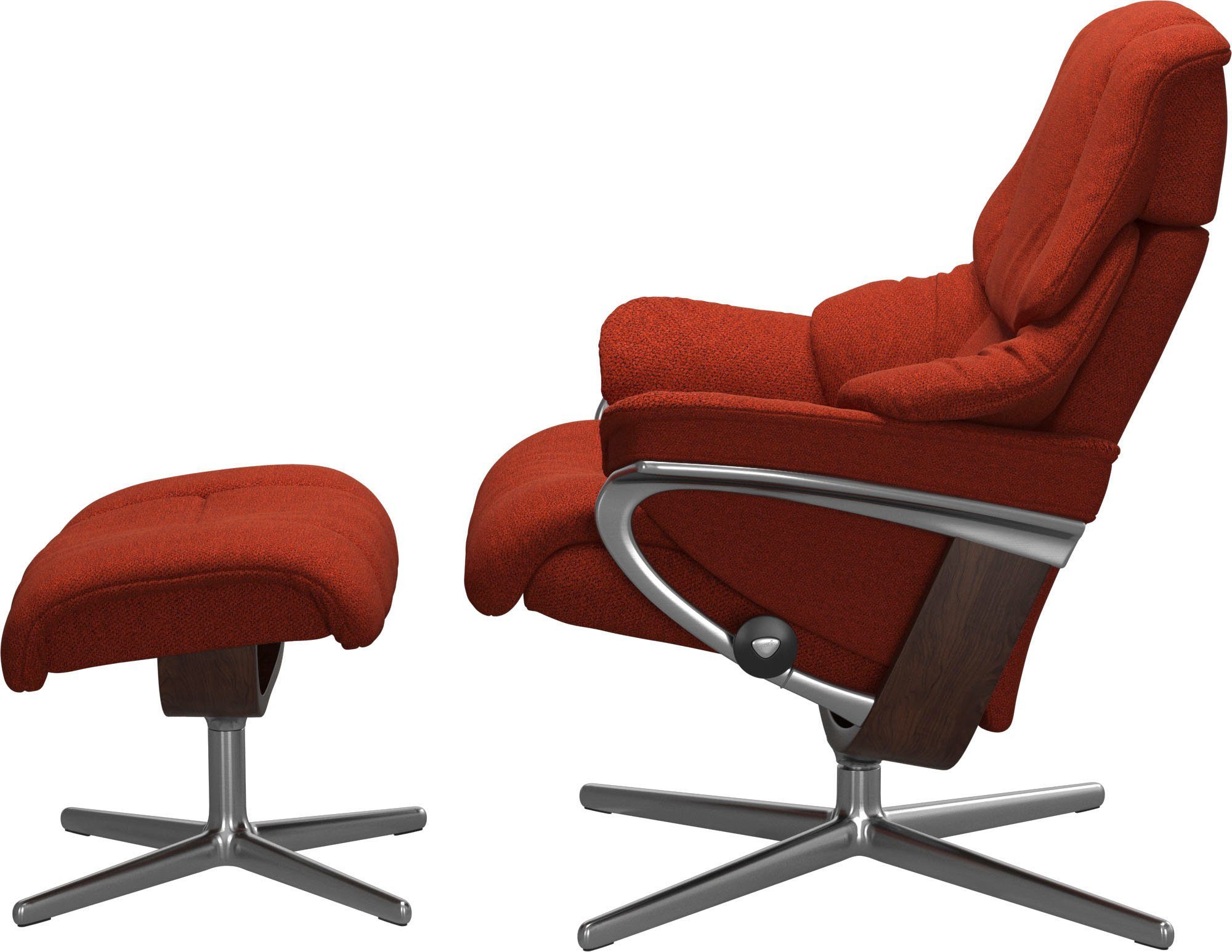 Stressless® Relaxsessel Reno (Set, Relaxsessel mit Hocker), mit Hocker, mit Cross Base, Größe S, M & L, Holzakzent Braun