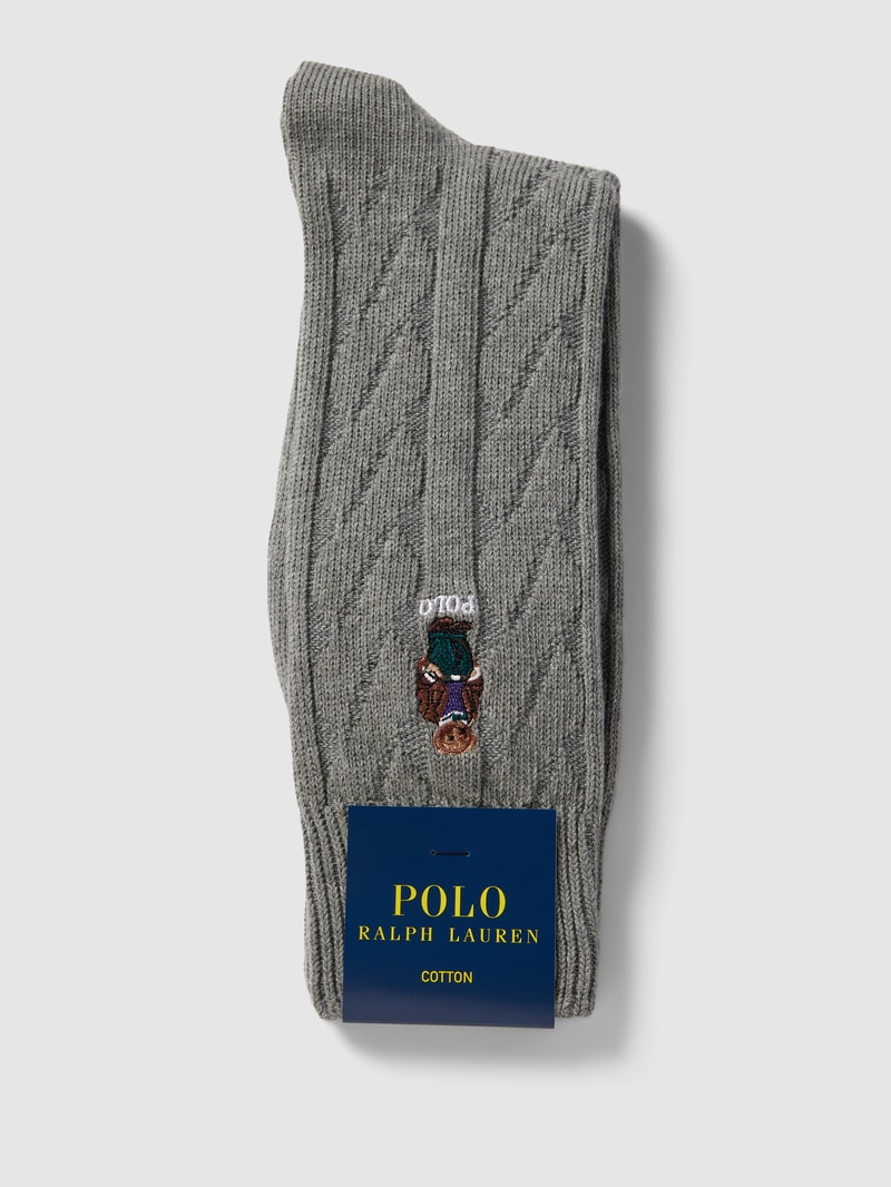 Socken mit Zopfmuster und Motiv-Stitching in mittelgrau meliert