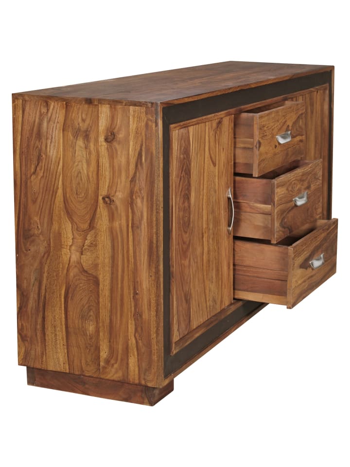 KADIMA DESIGN Design Sideboard Massivholz mit Kunstleder 160x44x80 cm günstig kaufen onesize