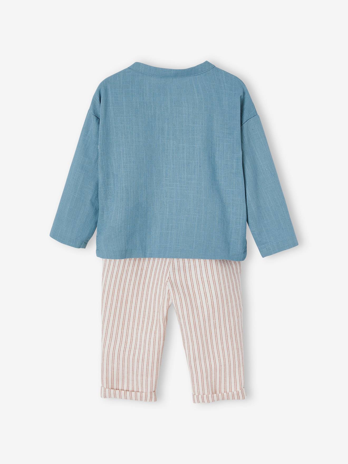 Ensemble 3 pièces bébé chemise + pantalon + bandana bleu ciel