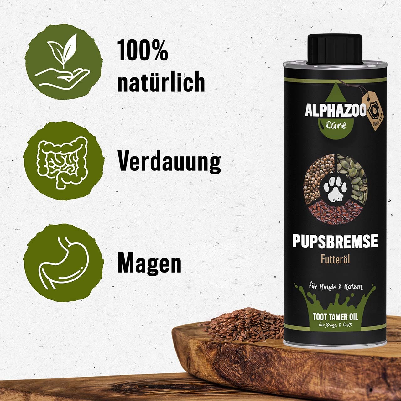 ALPHAZOO Ergänzungsfutter & Aufzucht ALPHAZOO Pupsbremse Futteröl für Hunde und Katzen 500 ml