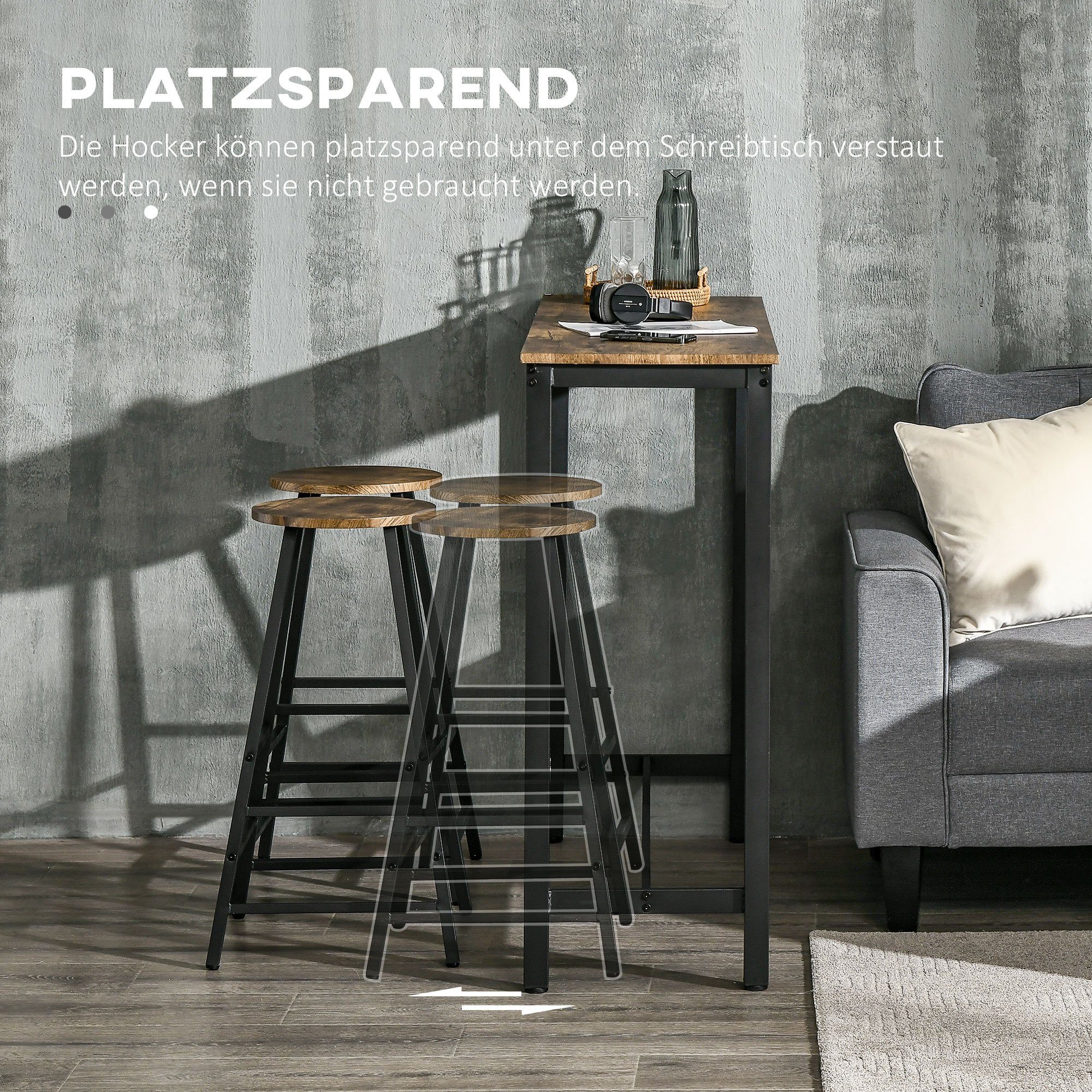 HOMCOM Bargruppe mit Hockern Industrie Design Holzwerkstoff