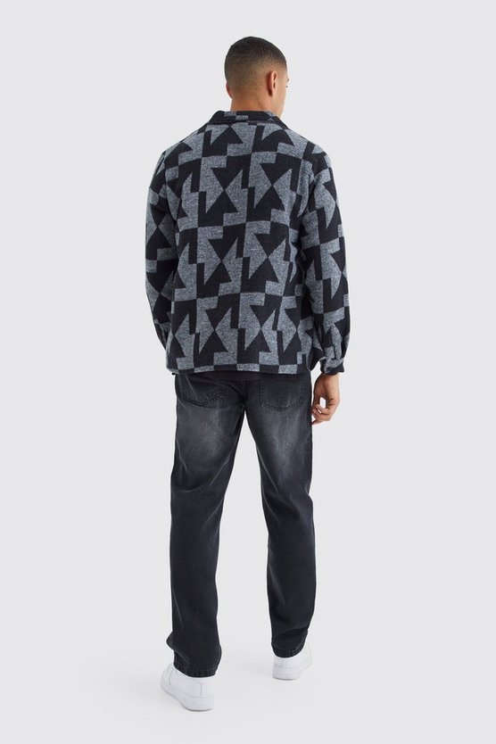 Overshirt mit geometrischem Print und Reißverschluss