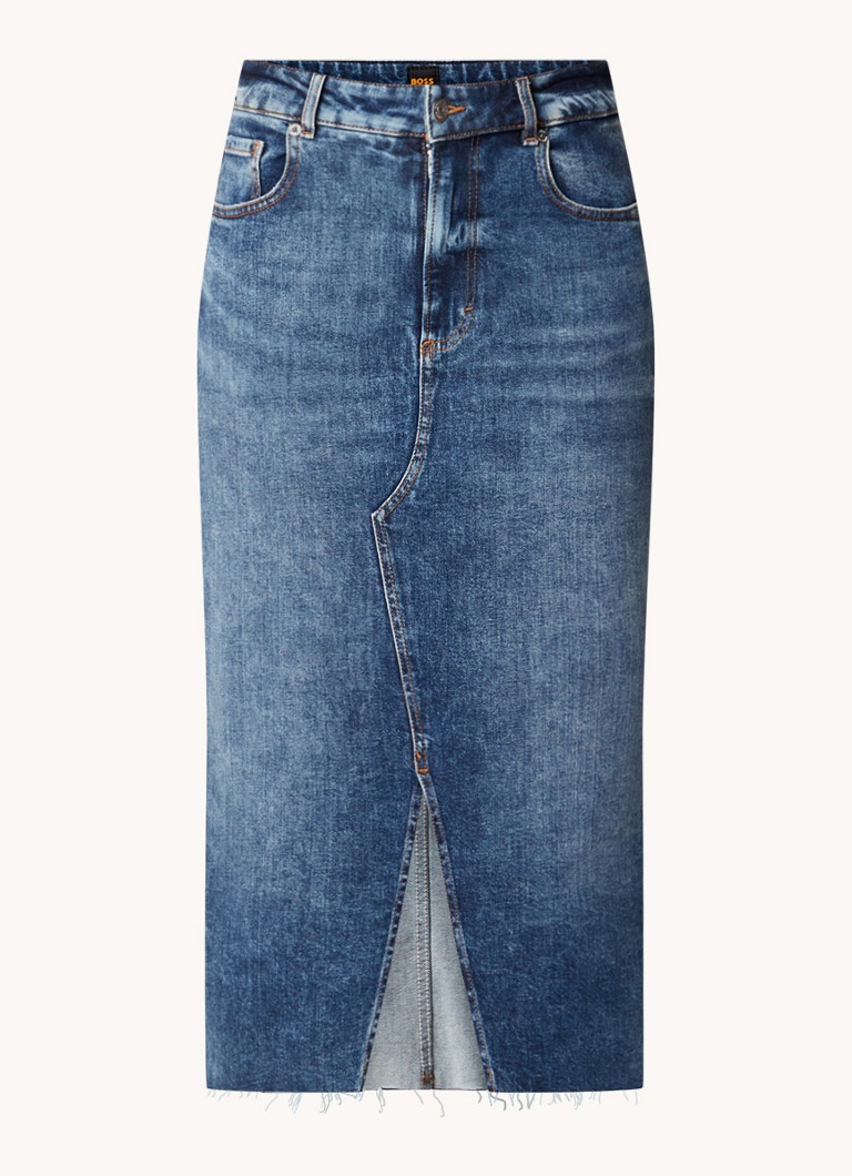 Fustă midi din denim HUGO BOSS cu crăpătură