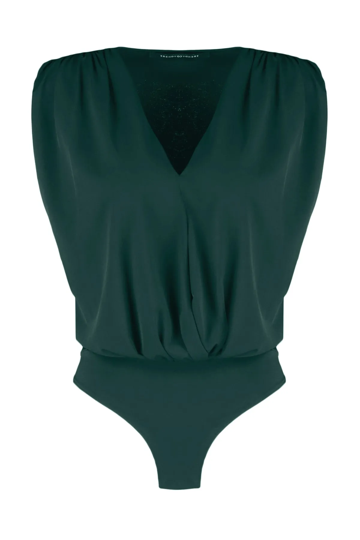 Trendyol Collection  Smaragdgrüner, gepolsterter, zweireihiger Kragen, flexibler Strickbody mit Druckknöpfen TWOSS23BD00007