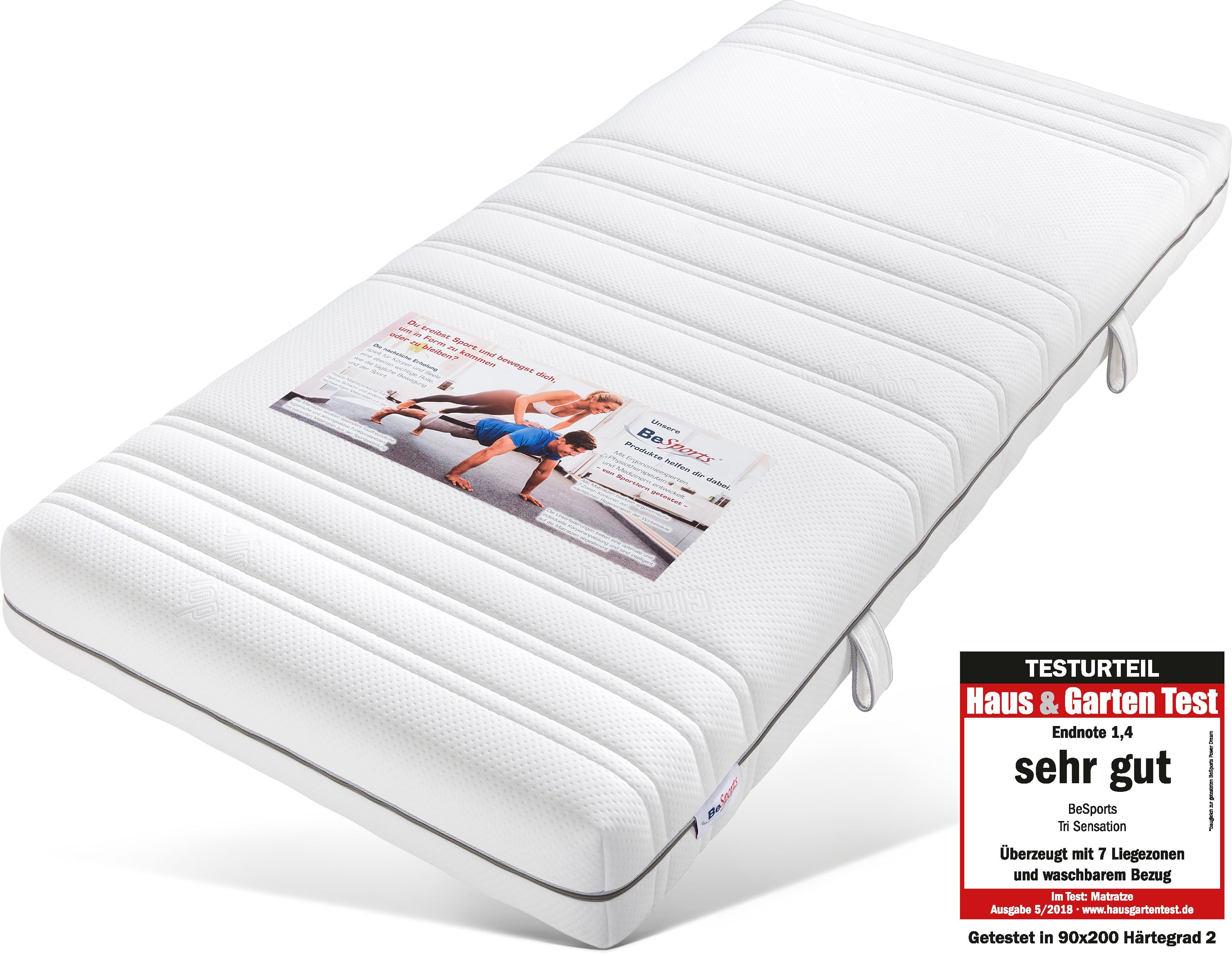 Komfortschaummatratze Tri Sensation, BeSports, 22 cm hoch, komfortable Matratze in 90x200 cm und weiteren Größen erhältlich