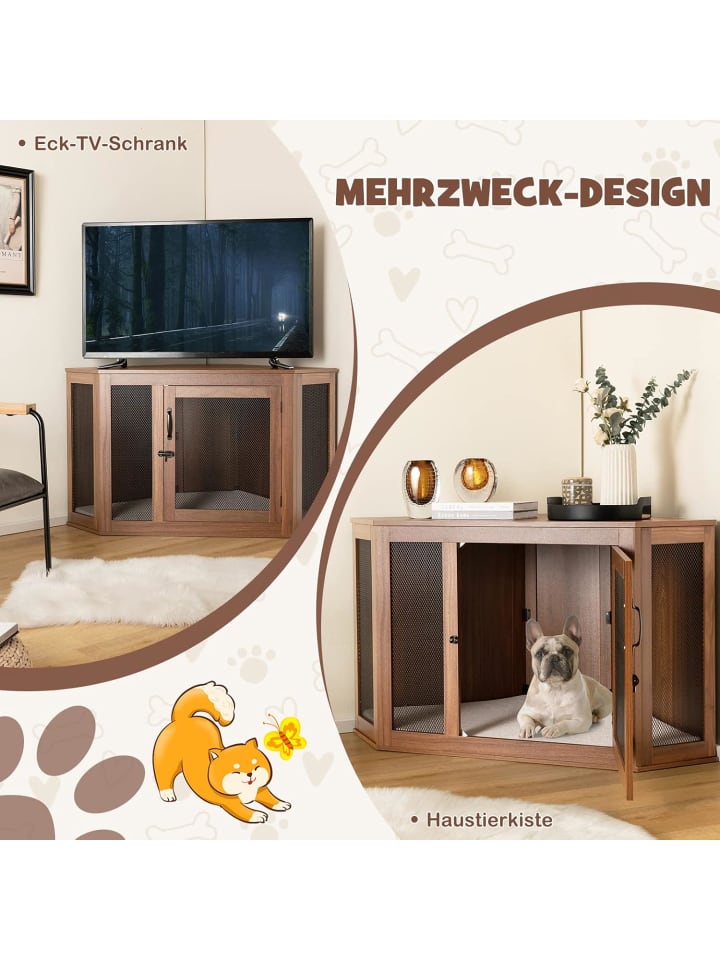 COSTWAY Hundehütte Eckdesign 114x60x68cm in Braun günstig kaufen onesize