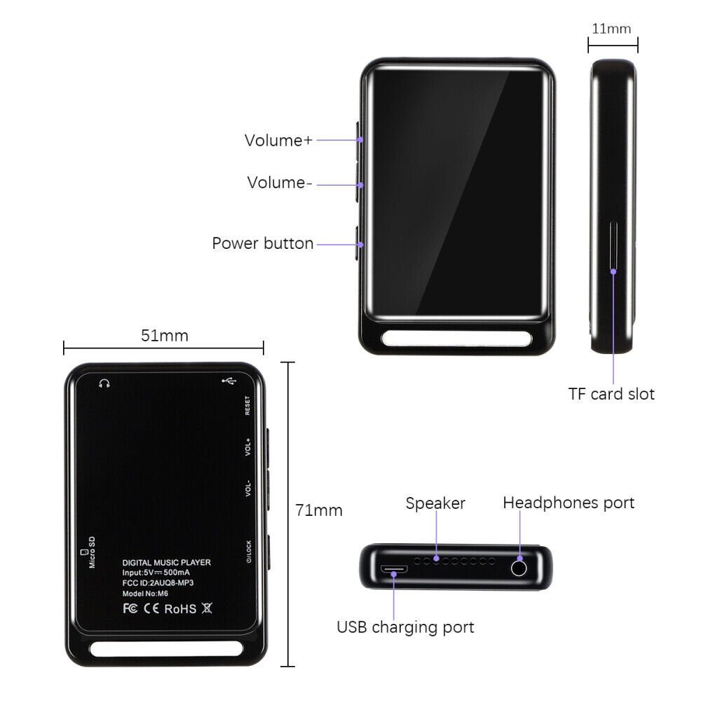 ERHWIO Musik-Player Bluetooth5.0 MP3 verlustfrei 2,4-Zoll-Vollbild MP3-Player (Bewegungsunterstützung für UKW-Radiorecorder 55h)