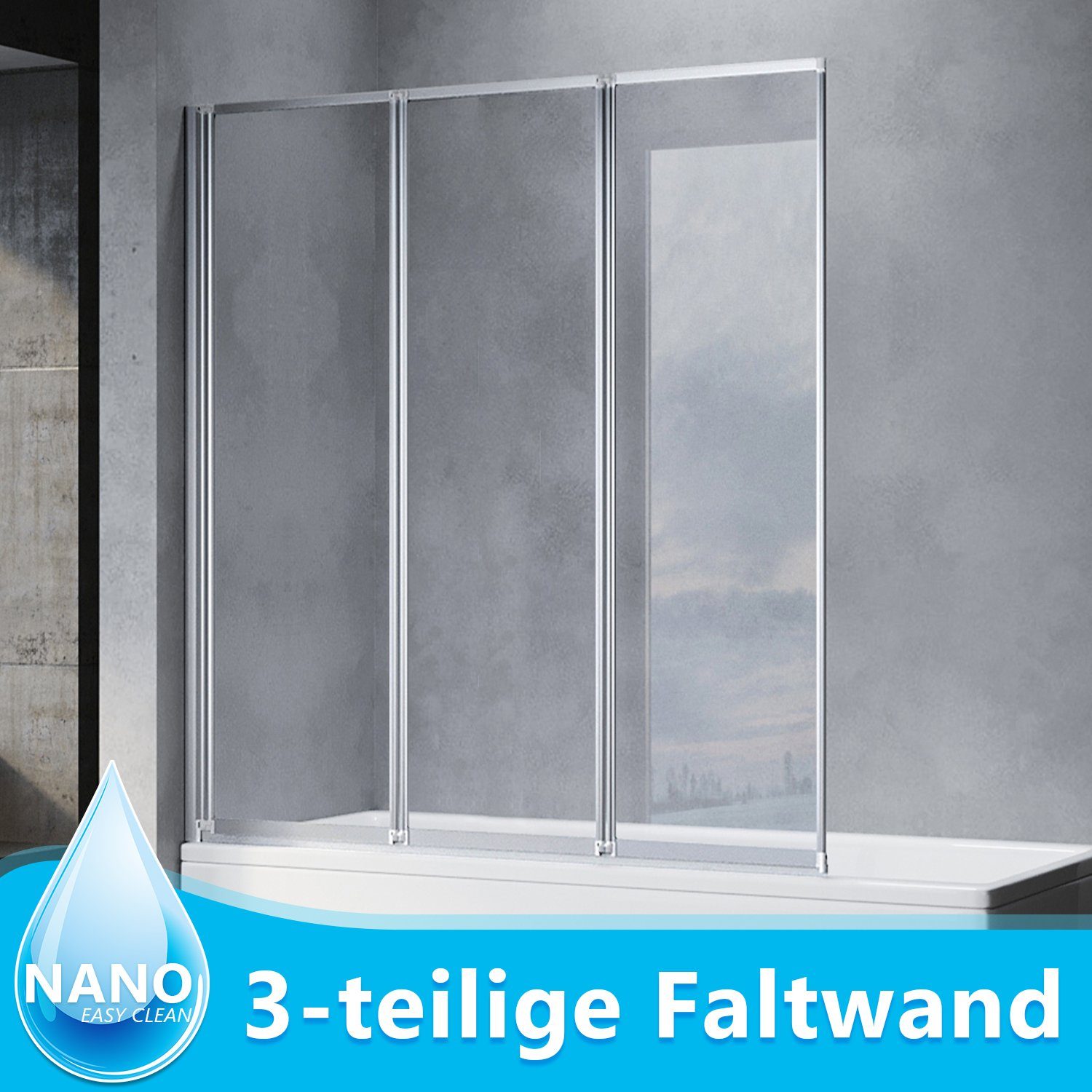 SONNI Badewannenaufsatz Badewannenaufsatz Faltbar, 3 teilige Faltwand,130x140 cm, Nano Glas, Einscheibensicherheitsglas mit Nano Beschichtung, 130x140 cm, für Badezimmer, faltbar, Badewannenfaltwand, Duschabtrennung